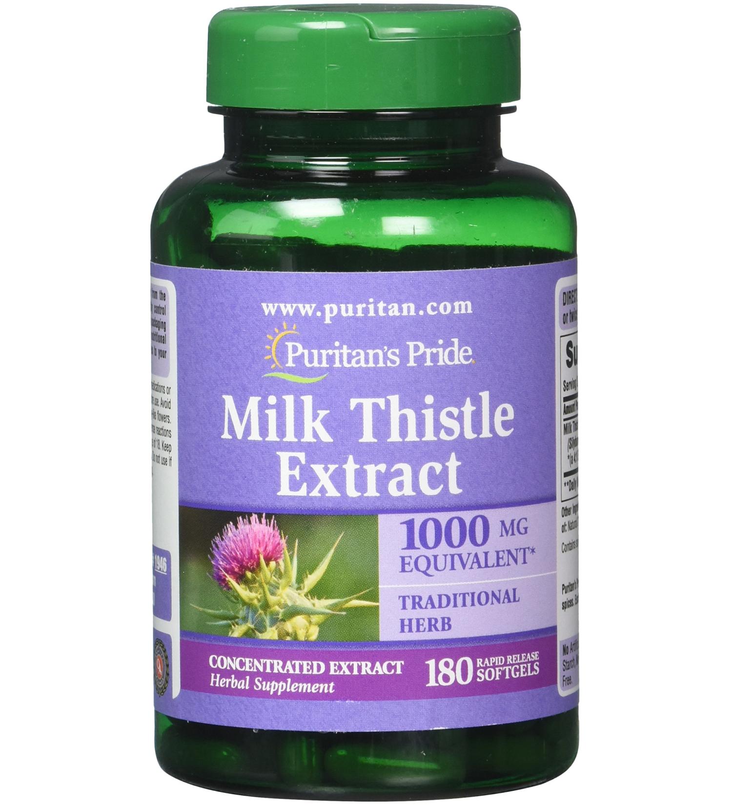 Puritan's Pride Milk Thistle 1000mg 4:1 Extract Softgels - 180 Count (Pack of 2) | Silymarin Liver Support - Buy Online on GoSupps.com