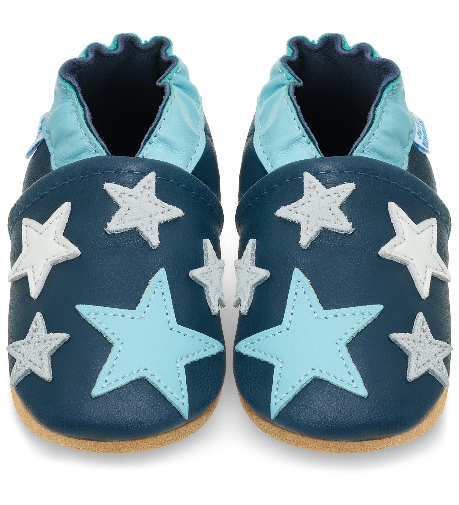 Soft Sole Baby Shoes for Boys and Girls | Leather Toddler Shoes | Blue Stars | 0-6 Months - Buy Online on GoSupps.com