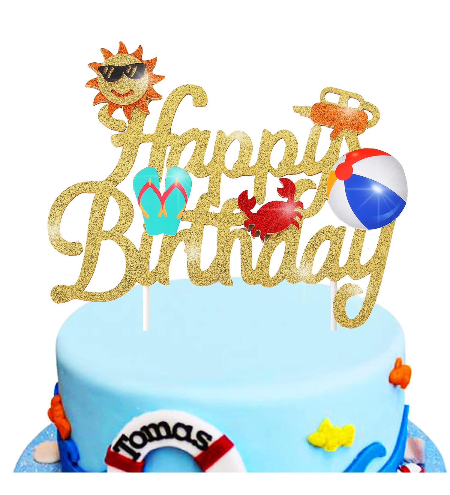 Beach Ball Happy Birthday Cake Topper Summer Pool Party Decoration Summer Party Favor Supplies - Buy Online on GoSupps.com