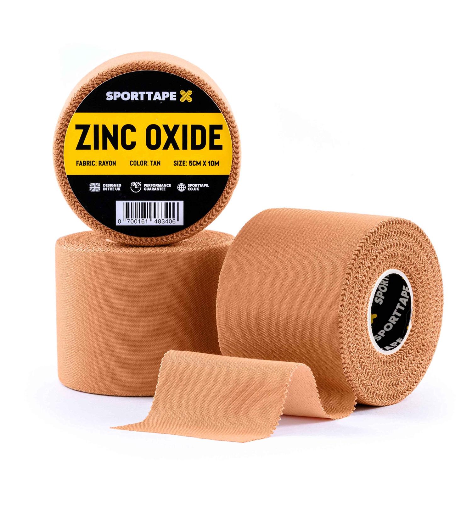 SPORTTAPE Tan Zinc Oxide Tape - 5cm x 10m | High Strength Athletic Tape for Blister Prevention | Sports Strapping Tape for Rugby, Gym, Weightlifting - 3 Rolls - Buy Online on GoSupps.com