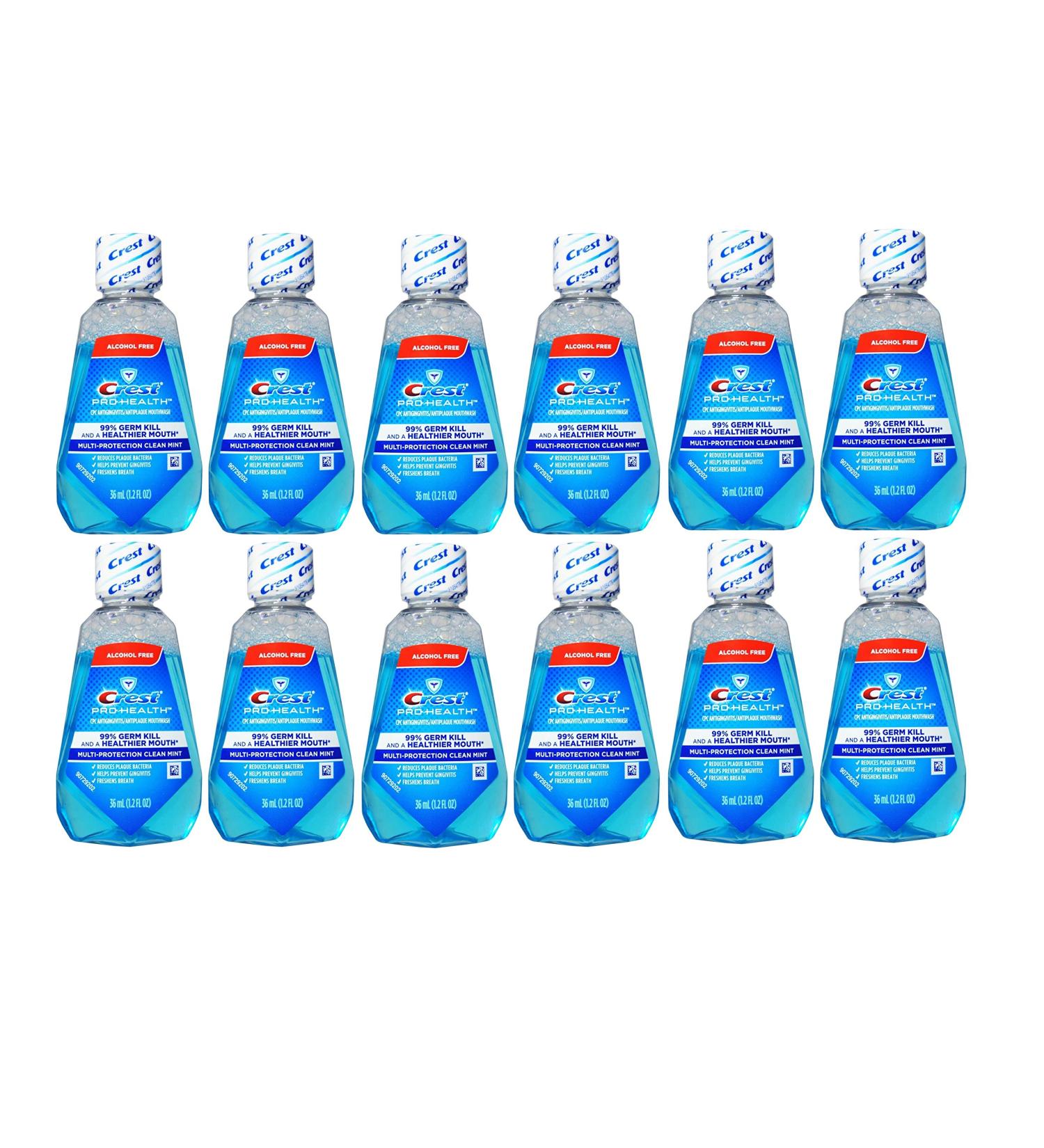 Crest Pro-Health Clean Mint Mouthwash Travel Size (1.2 oz) - Multi-Protection Pack of 12 - International Shipping Available - Buy Online on GoSupps.com