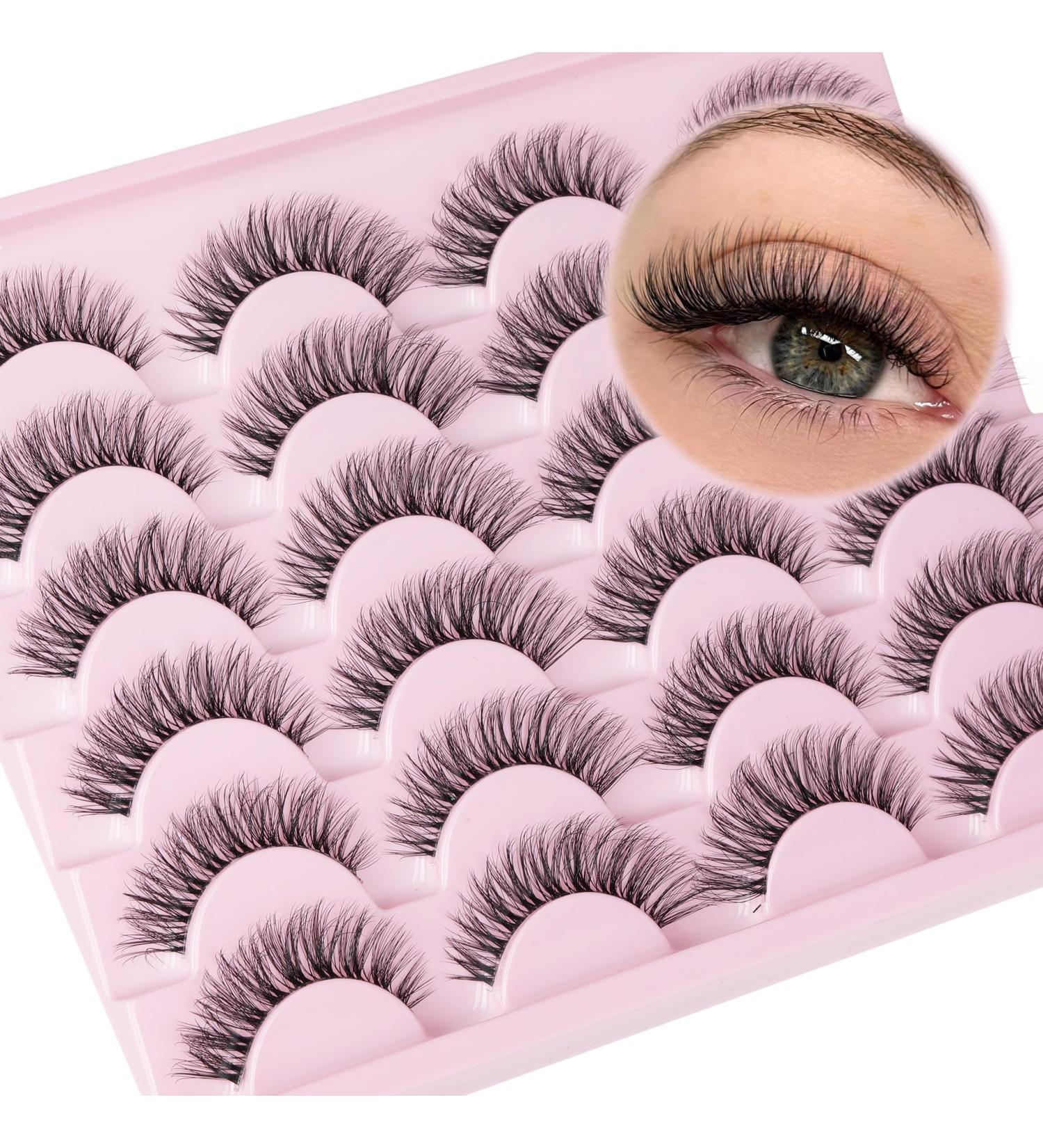 Goddvenus False Eyelashes D Curl Russian Strip Lashes Pack 3D Natural Cat Eye Lashes Wispy Fake Eyelashes Premium False Lashes Thin Cotton Band Fake Lashes 12 Pairs D curl wispy - Buy Online on GoSupps.com
