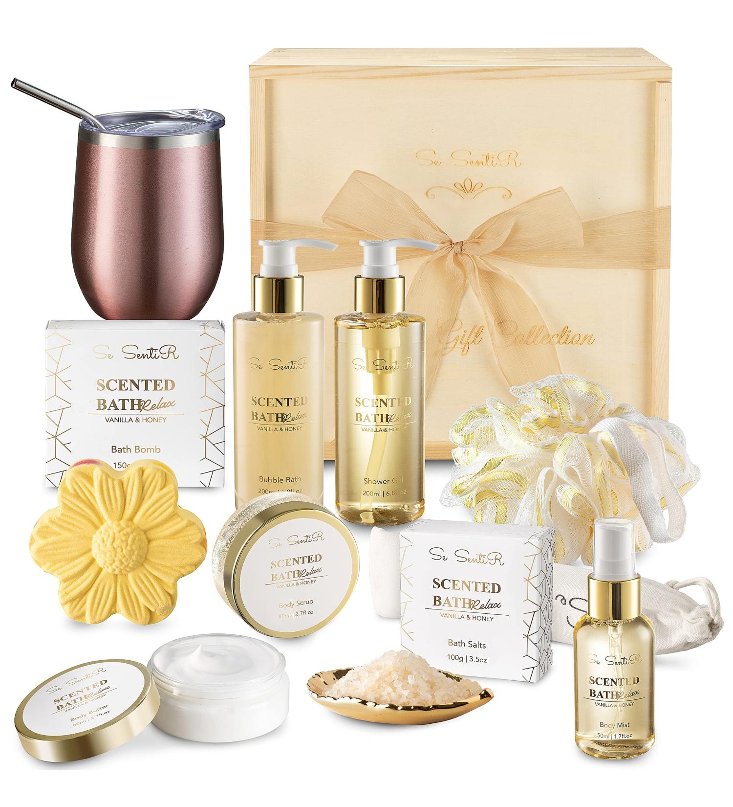 Vanilla Honey Spa Gift Basket for Women | Holiday, Christmas, Mother's Day Gift Idea | Birthday, Best Friends, Sisters, Moms | Relaxation & Pampering Set - Buy Online on GoSupps.com