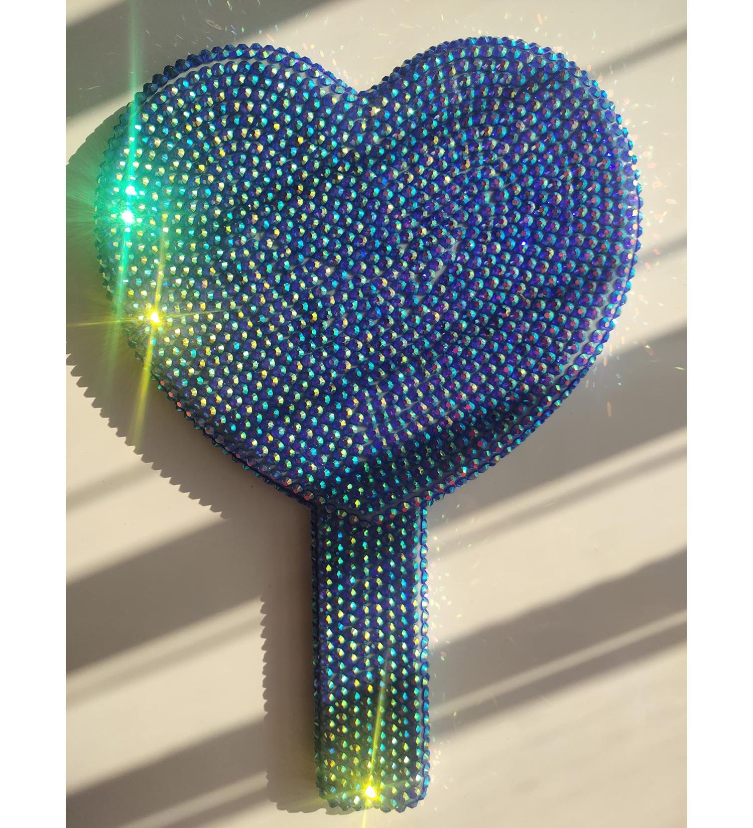 Sparkling Heart-Shaped Handheld Mirror Diamond Painting - Bling Rhinestone Portable Mirror in Blue | Great Gift for Girlfriends, Wife, Mom - Buy Online on GoSupps.com