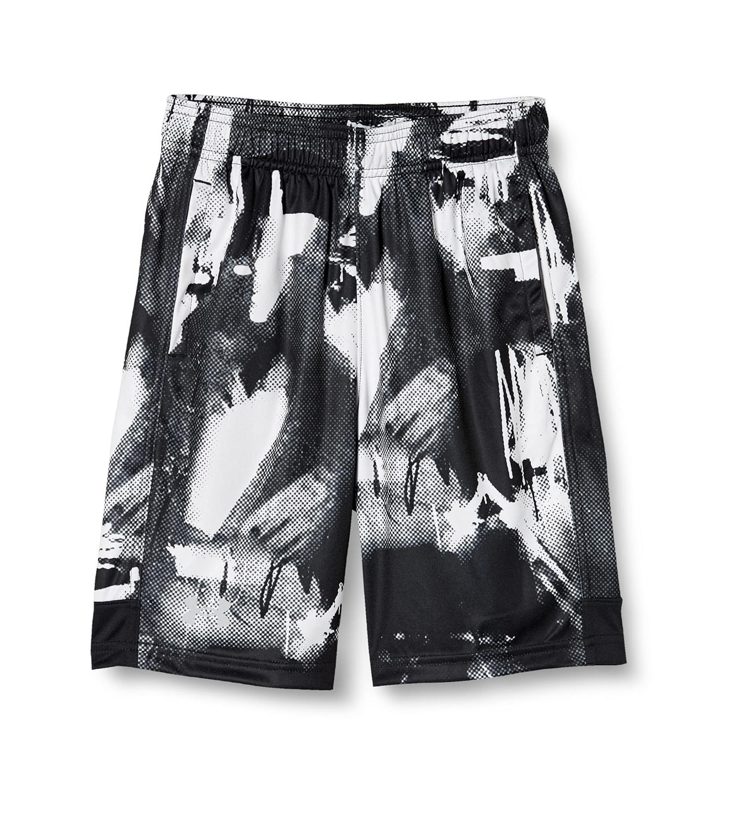 Under Armour Boys UA Velocity Printed 8 Inch Shorts - Black/White | Size AS1 Alpha Medium | Regular Fit - Buy Online on GoSupps.com