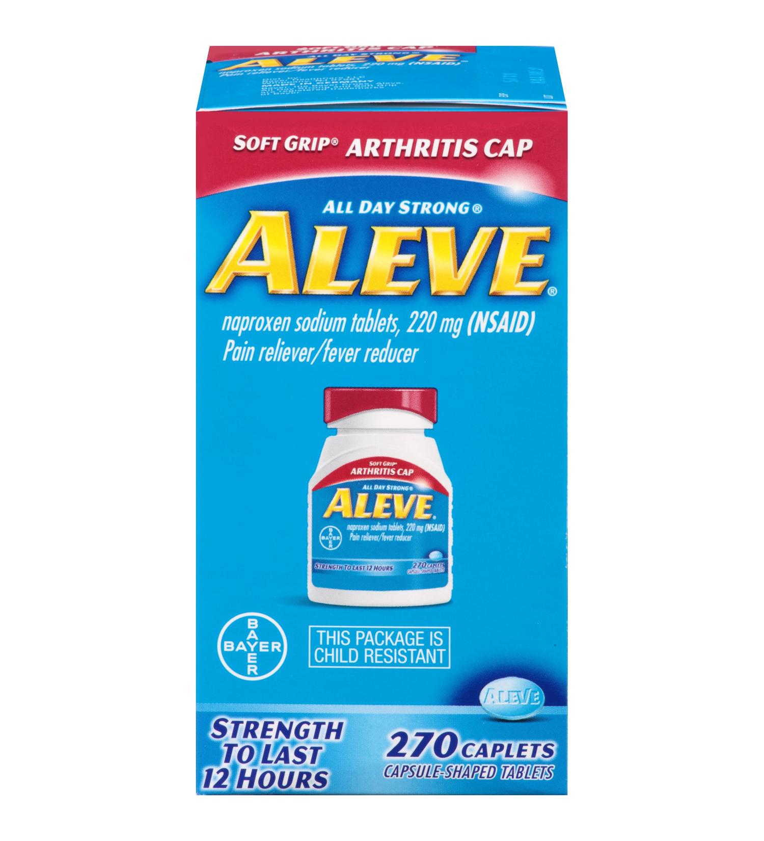 Aleve Soft Grip Arthritis Caplets 220mg (270 Count) - Naproxen Sodium Pain Reliever & Fever Reducer - Buy Online on GoSupps.com