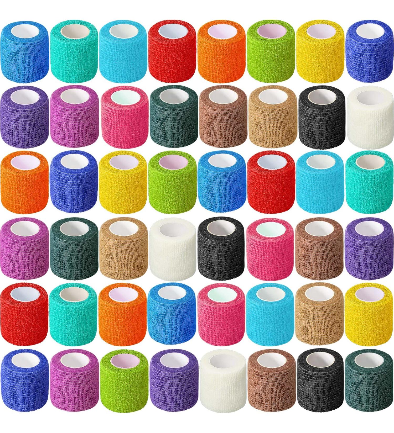 48 Pack Self Adhesive Wrap Bandages - 2 x 5 Yard Cohesive Athletic Tape for Sports Injuries, First Aid Treatment - Multicolored Vet Wrap for Pets - Buy Online on GoSupps.com