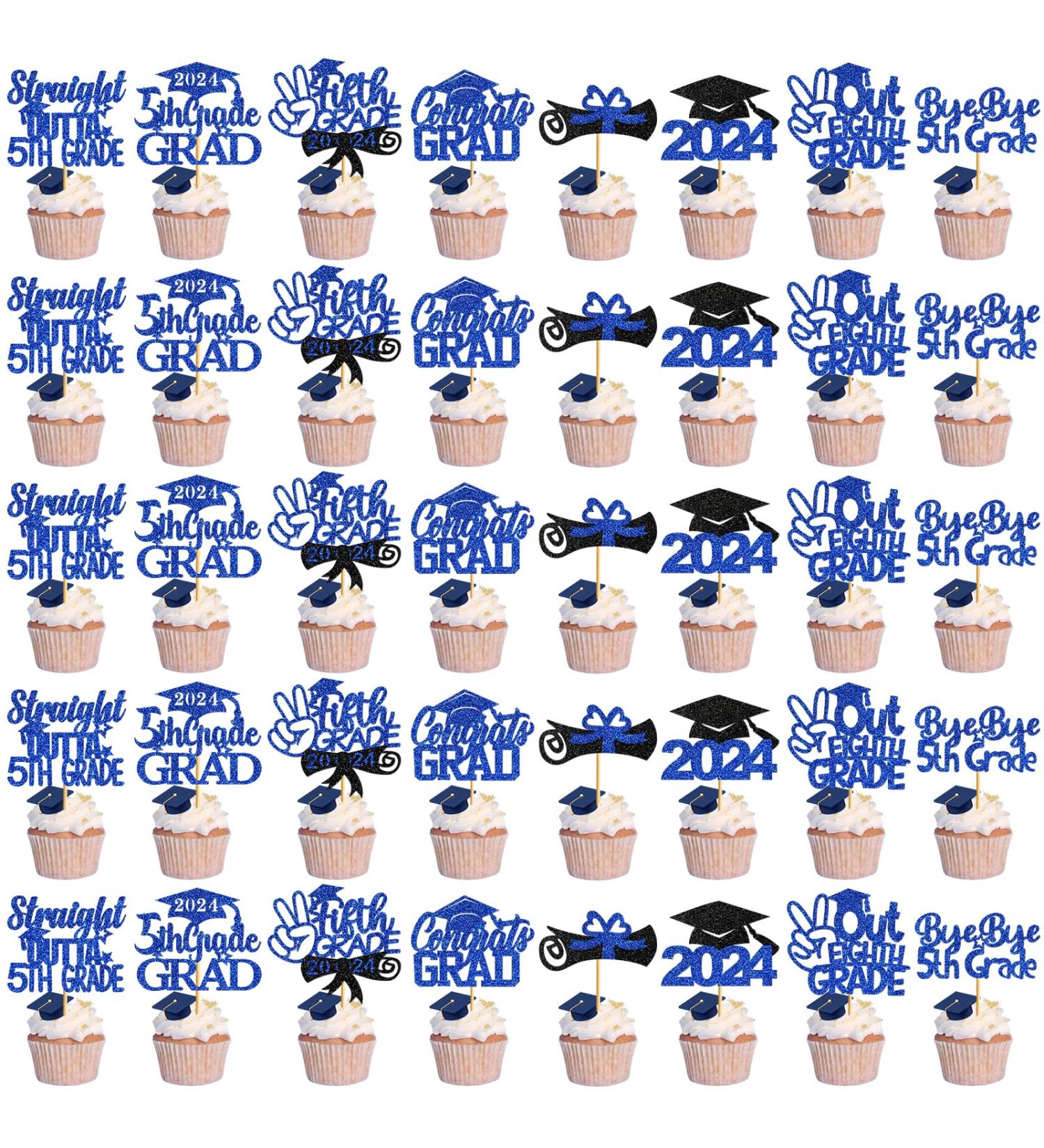 40Pcs 5th Grade Graduation Cupcake Toppers Graduation Cupcake Toppers 2024 Blue Glitter 5th Grade Graduation Party Decorations 2024 Class of 2024 Cupcake Topper for Grade Graduation Party Supplies Bblue - Buy Online on GoSupps.com