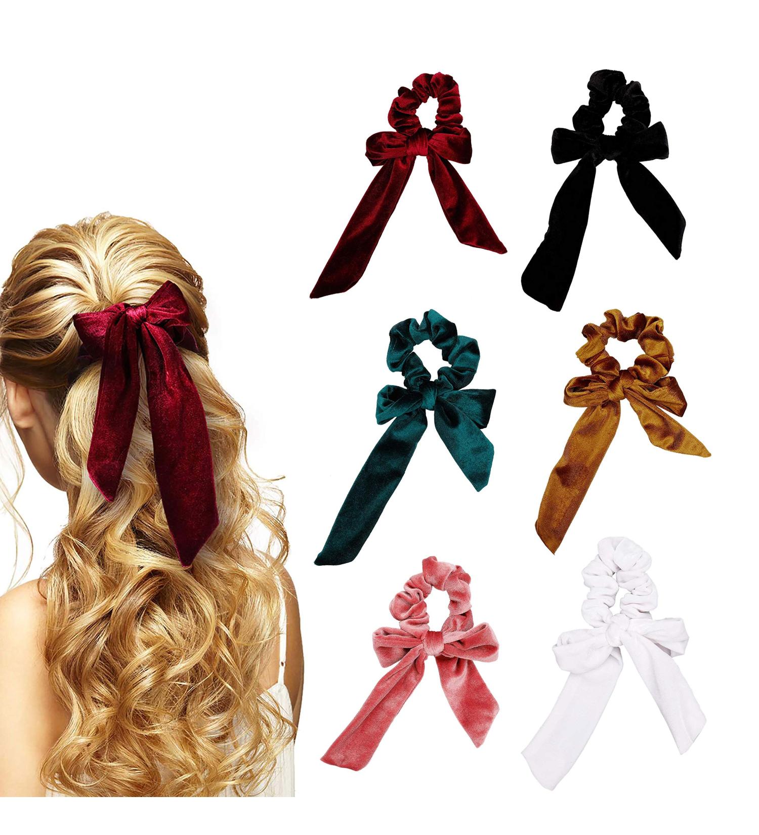 Shop 6-Piece Velvet Hair Scrunchies - Cute Elastic Hair Ties & Bow Accessories for Women & Girls - International Shipping Available! - Buy Online on GoSupps.com