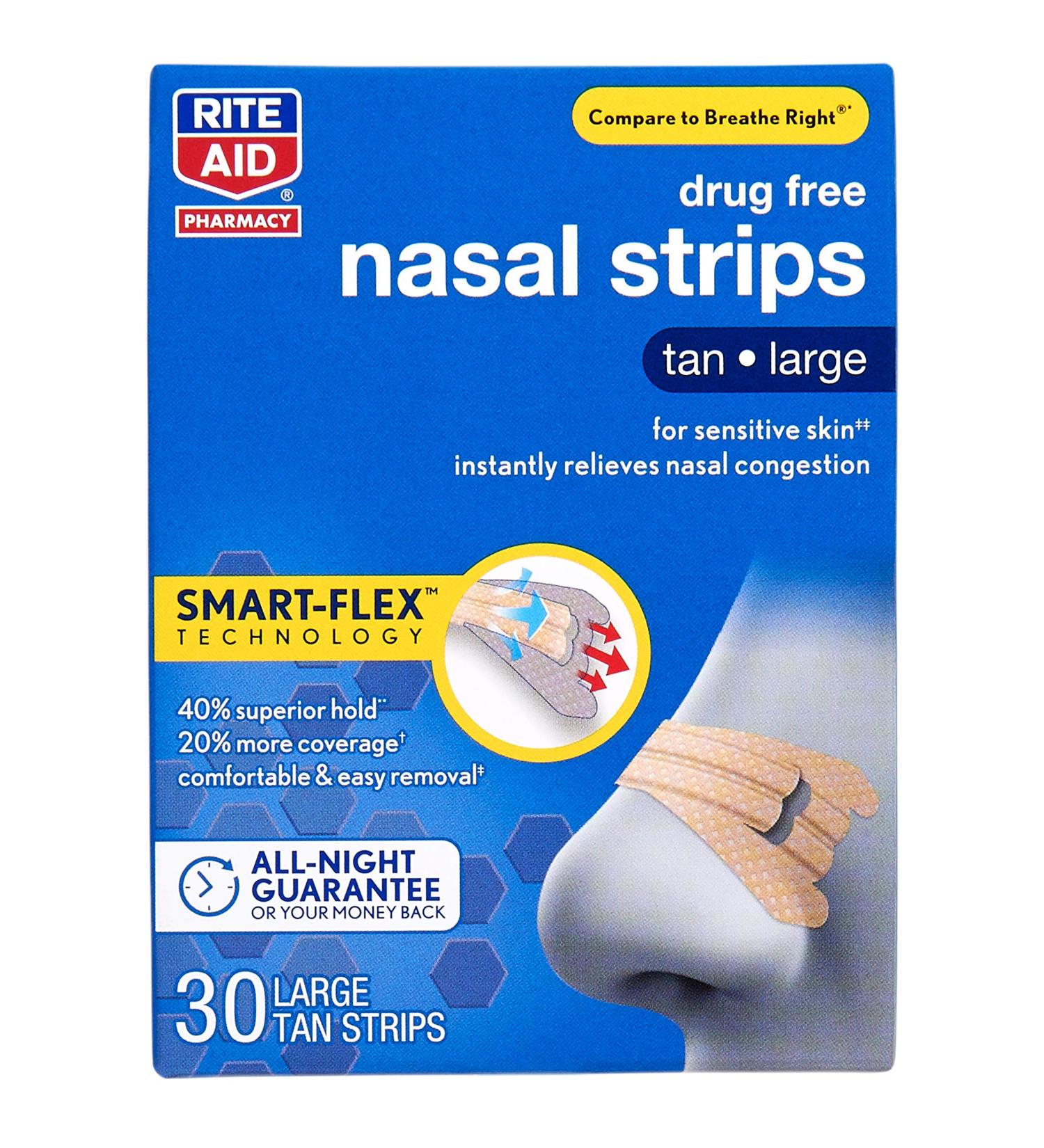 Rite Aid Tan Nasal Strips Extra Strength - 30 Nose Strips for Snoring & Congestion Relief | Fast International Shipping - Buy Online on GoSupps.com