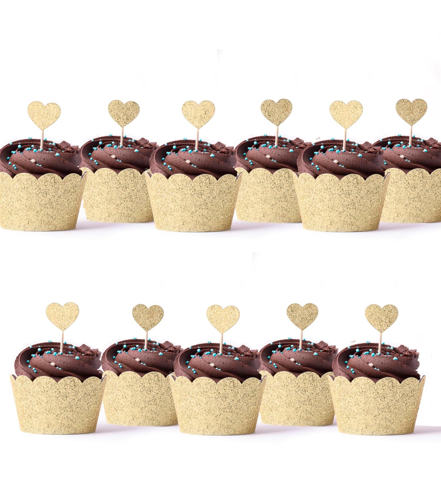 24pcs Cupcake Toppers Gold Glitter Cake Decorating Toppers Heart Toppers for Birthday Valentines Wedding Cake Decorations Cupcake Toppers (Heart Toppers) - Buy Online on GoSupps.com