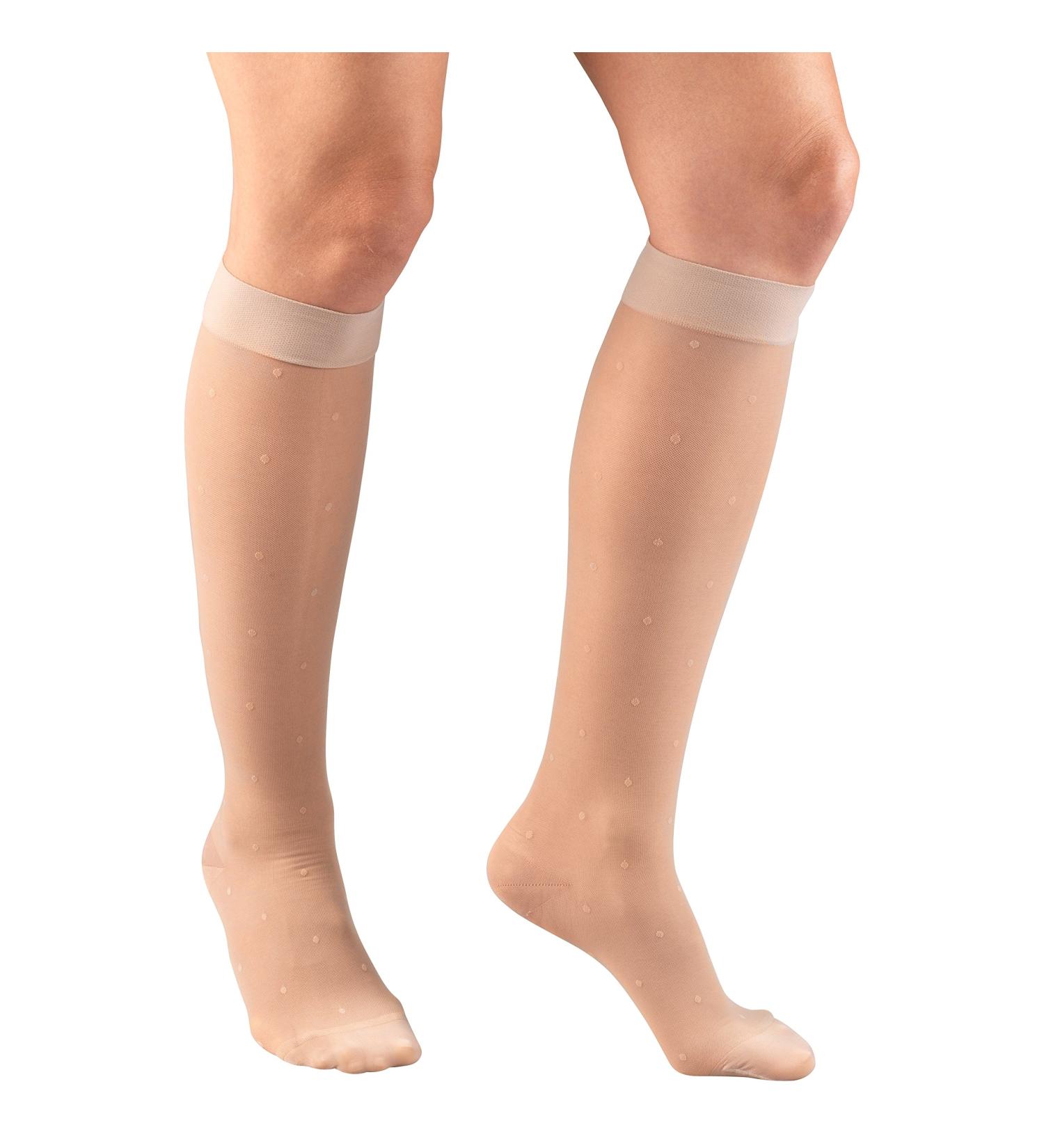 Truform Sheer Compression Stockings for Women - 15-20 mmHg Knee High Large Nude with Dot Pattern - 1 Pair - Buy Online on GoSupps.com