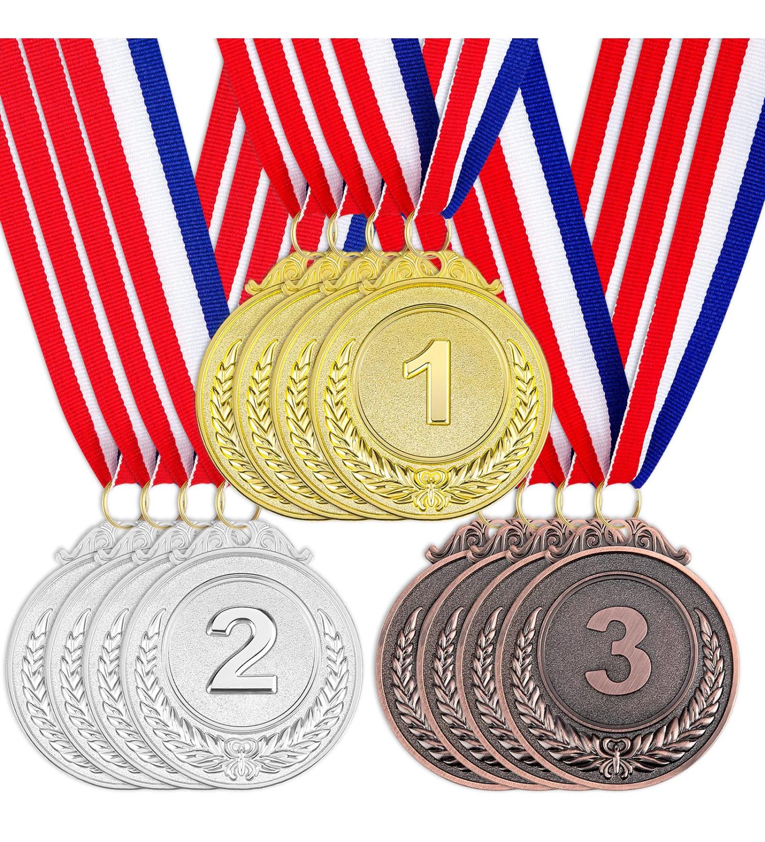 Olympic Style Metal Winner Awards with Neck Ribbon - Gold/Silver/Bronze (12PCS) - Buy Online on GoSupps.com