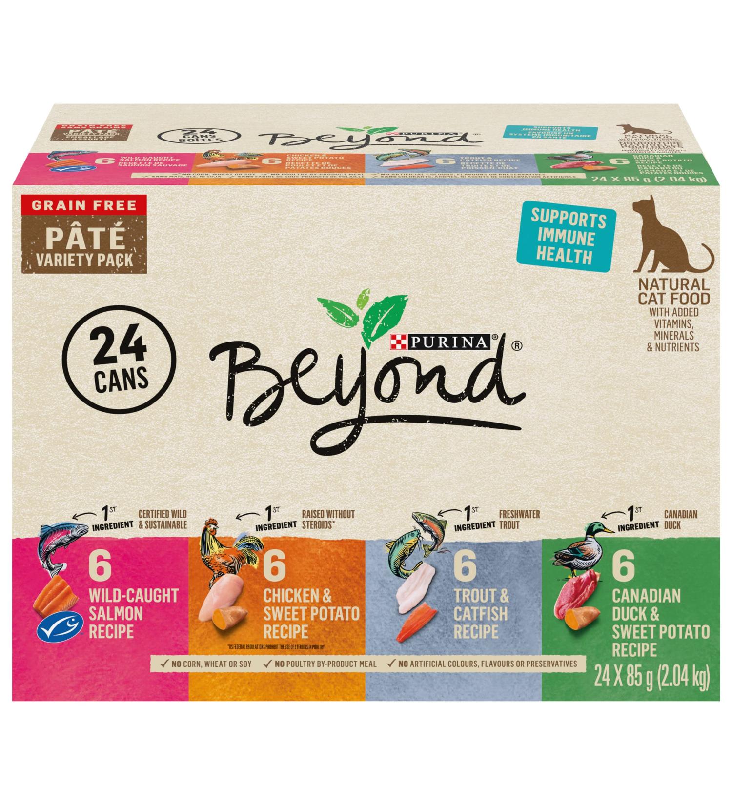 Beyond Grain Free Natural Wet Cat Food Pate Variety Pack 4 Flavours - 85 g Can (24 Pack) - Buy Online on GoSupps.com