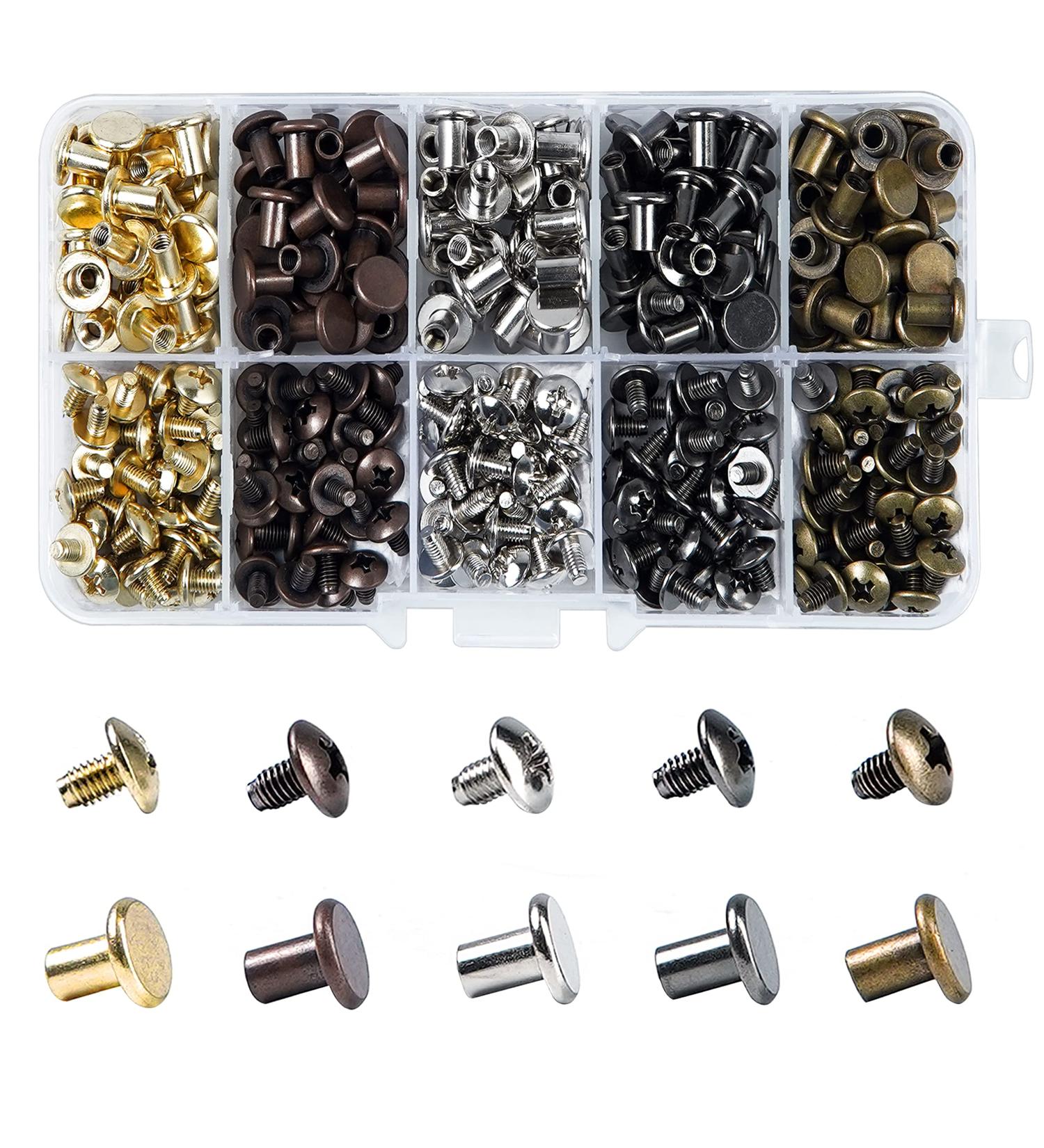 JOZAMER 150 Sets Chicago Screws for Leather - 5 Color Screw Rivets 6mm - Ideal for DIY Handbags, Belts, Binding, Photo Albums, Shoes - 6mm (15/64 inches) - Buy Online on GoSupps.com