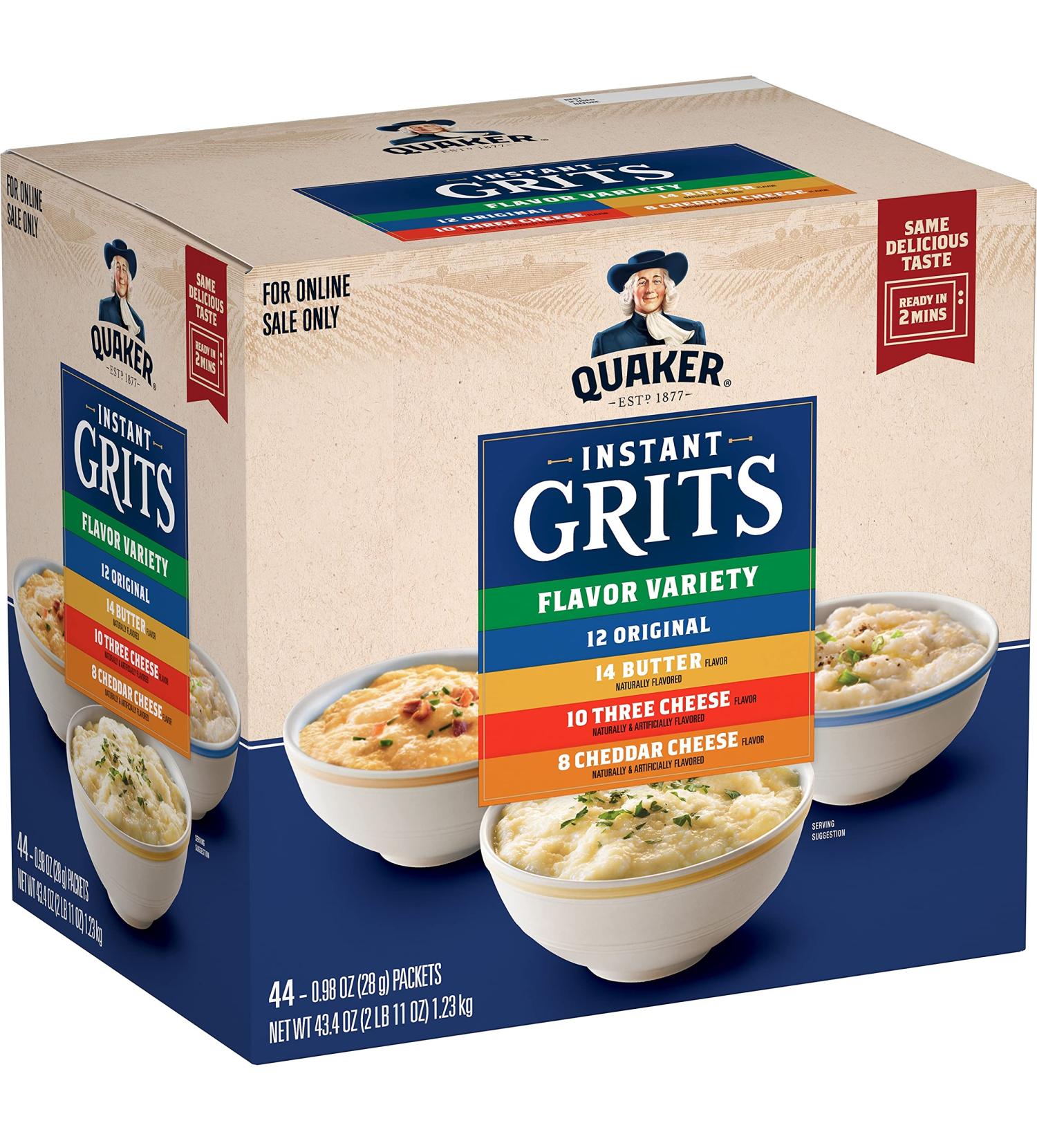 Quaker Instant Grits Variety Pack - 44 Pack, 4 Flavors, 0.98oz Packets - Buy Online on GoSupps.com