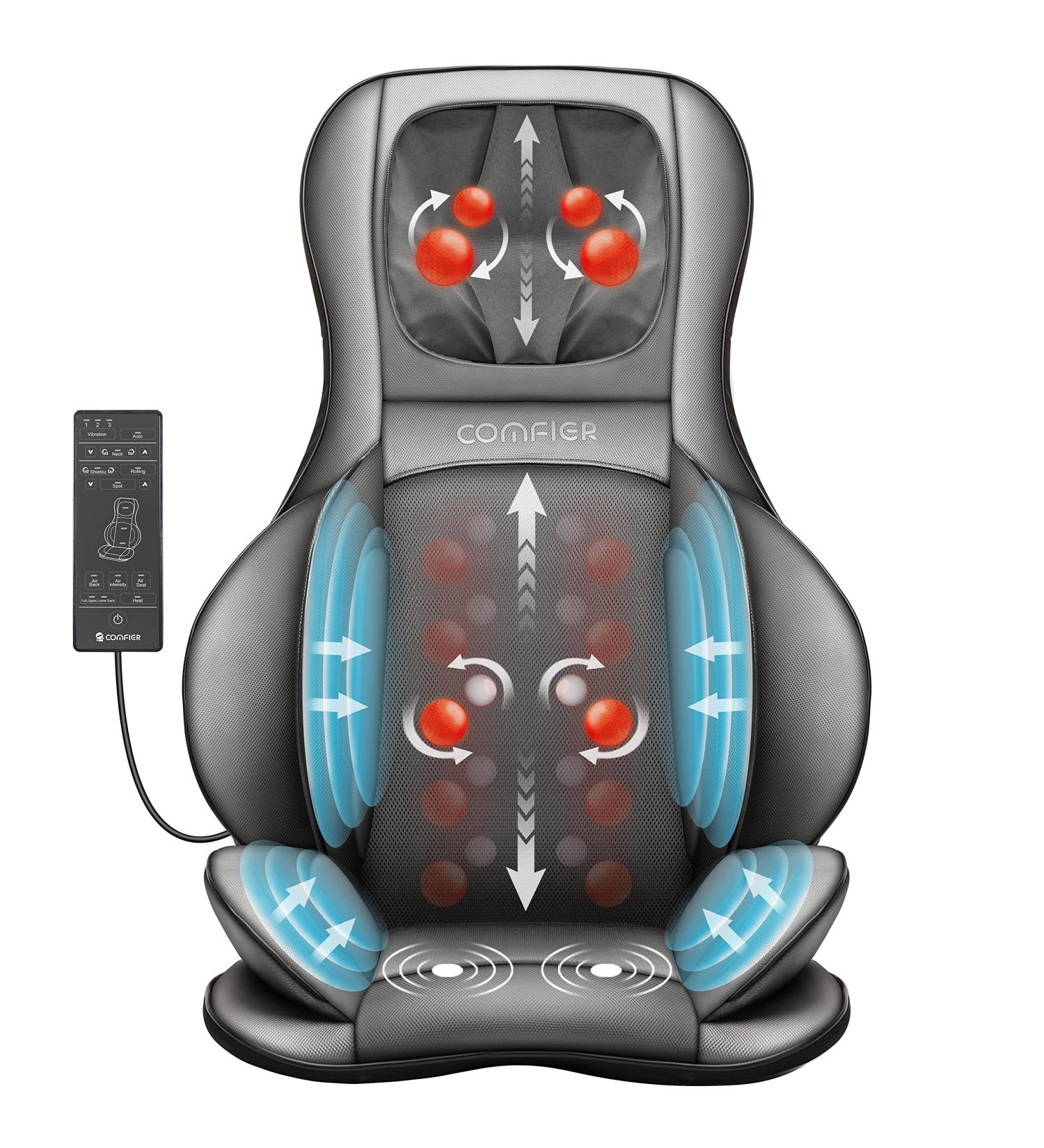 Comfier Shiatsu Massage Seat Support - Kneading Rolling Vibration & Heat for Neck Shoulder Back & Thighs | Perfect Father's Day Gift - Buy Online on GoSupps.com