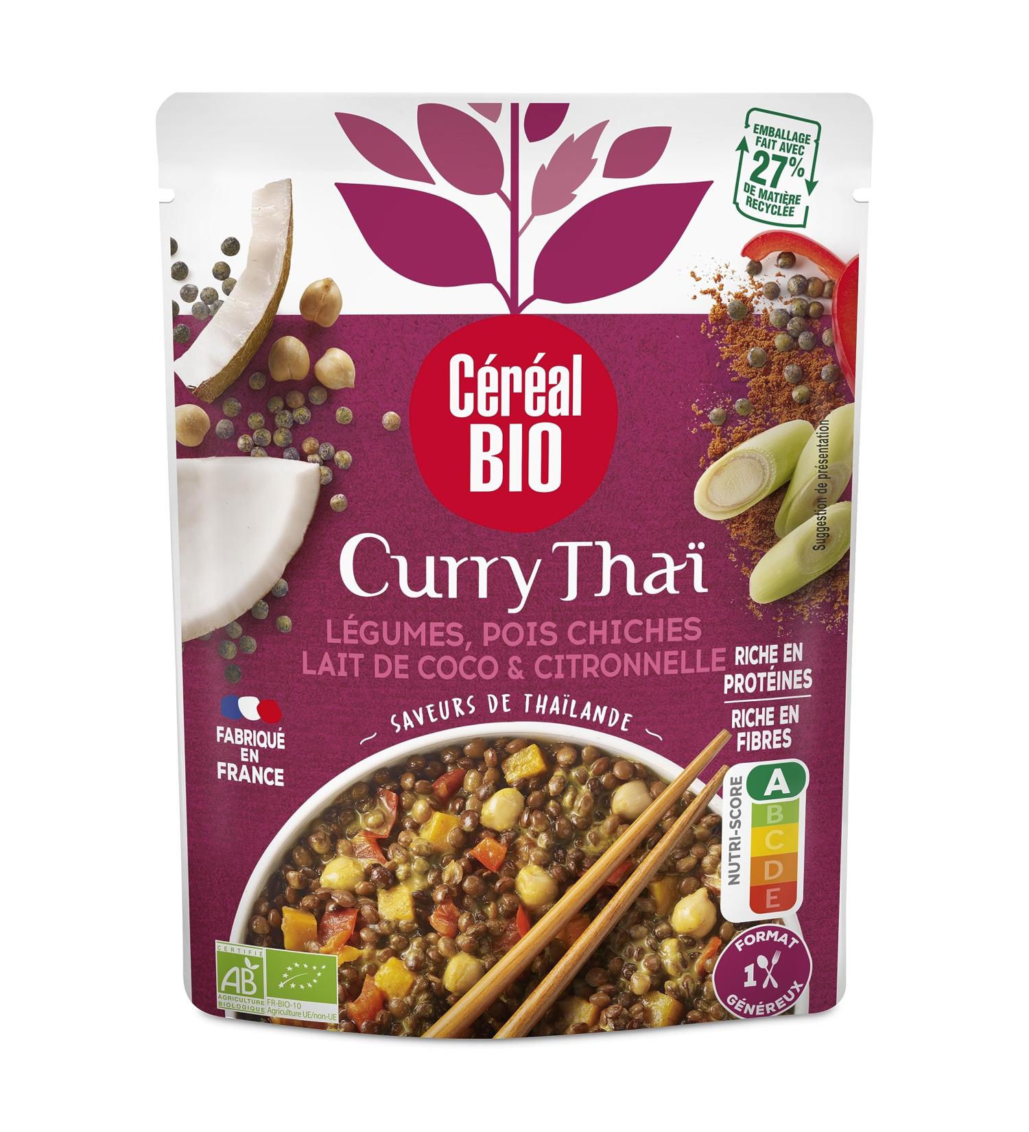 Organic Thai Curry Cereal Vegetables Chickpeas Coconut Milk & Lemongrass - Microwavable Sachet Quick to Reheat - Vegan - Buy Online on GoSupps.com