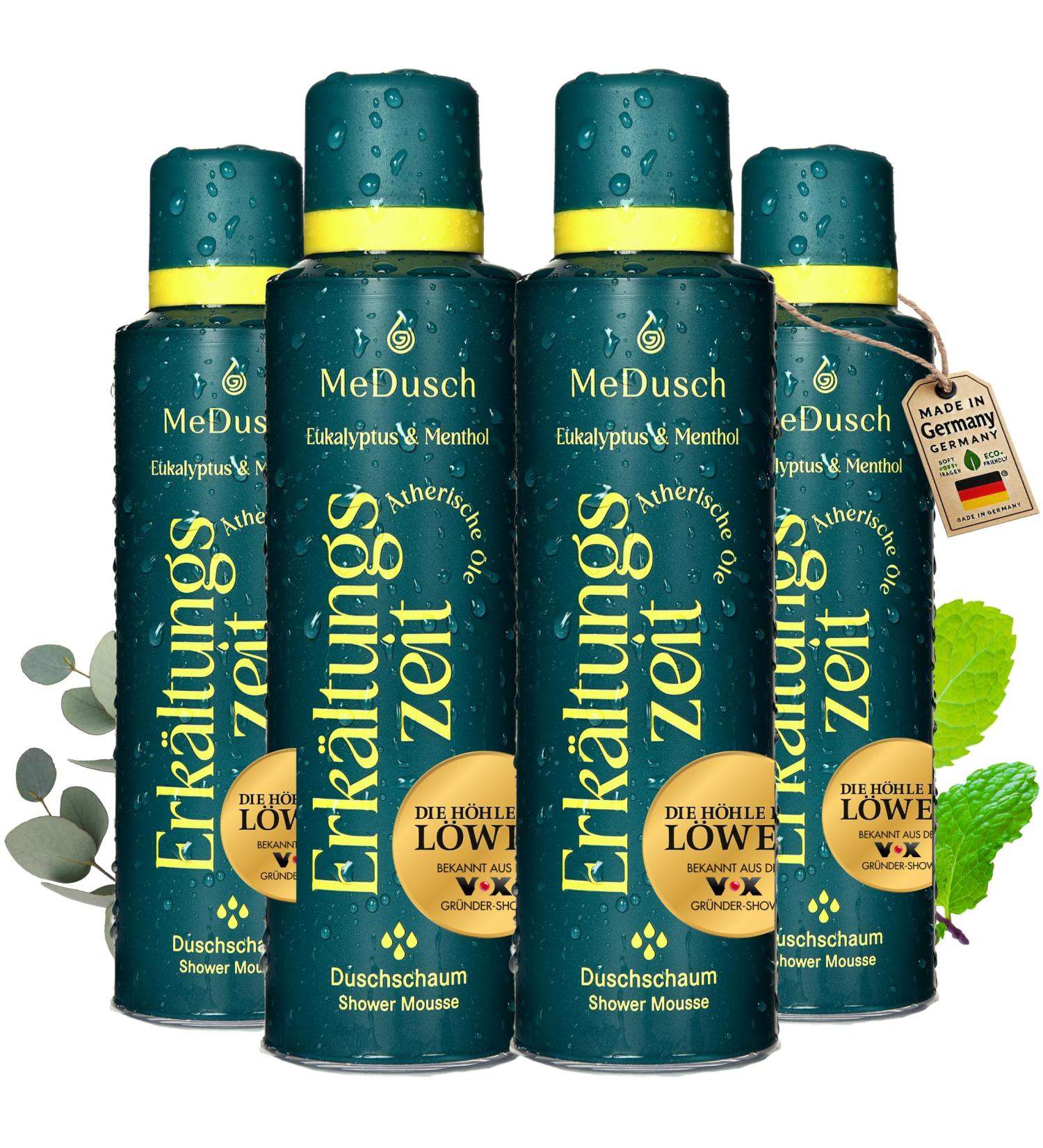 MeDusch Shower foam cold time 200 ml the cold bath for the shower Made in Germany cold shower with menthol and eucalyptus oil natural and sustainable 200 ml pack of 4 - Buy Online on GoSupps.com