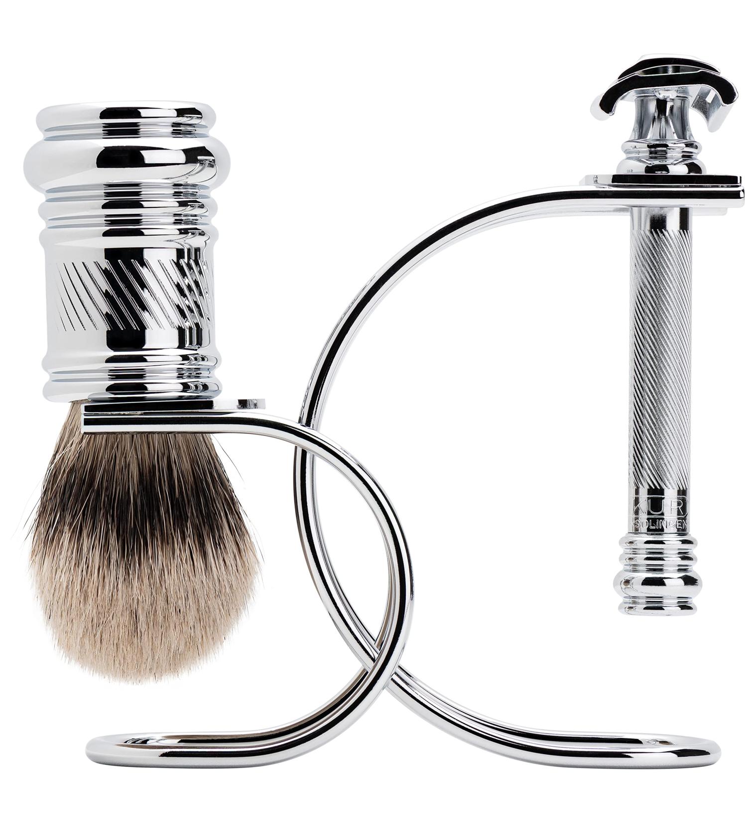 Merkur 3-Piece Razor Set - Razor 39 001 Shaving Brush & Stand | Bright Chrome | International Shipping Available - Buy Online on GoSupps.com