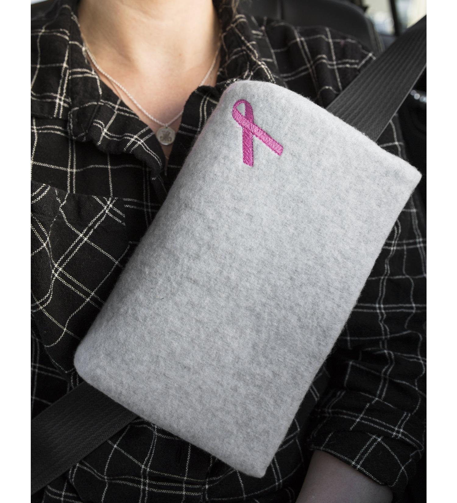 Breast and Chest Buddy Mastectomy Pillow & Seatbelt Cushion | Soft Gray with Pink Ribbon | Ideal for Mastectomy & Reconstruction Support - Buy Online on GoSupps.com