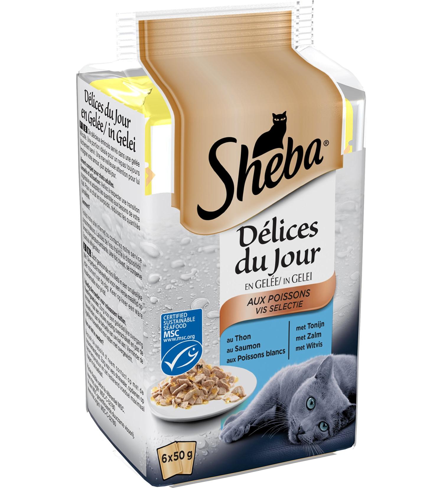 Sheba D lices du Jour Wet Food for Adult Cats - Fish Selection in Jelly | 72 x 50g Fresh Bags - Buy Online on GoSupps.com