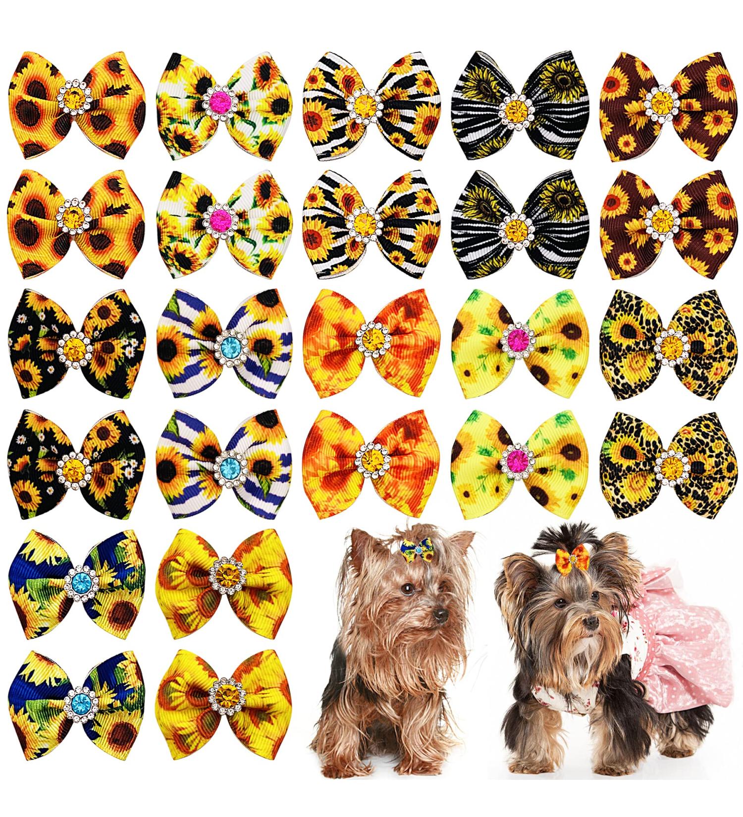 JpGdn 24Pcs/12Pairs Dog Hair Bows with Rubber Band Autumn Sunflower Pattern for Girls Female Cat Rabbit Puppy Poodle Top Knot Elastic Hair Bowknot Grooming Accessories Attachment Sunflower Autumn 24 - Buy Online on GoSupps.com