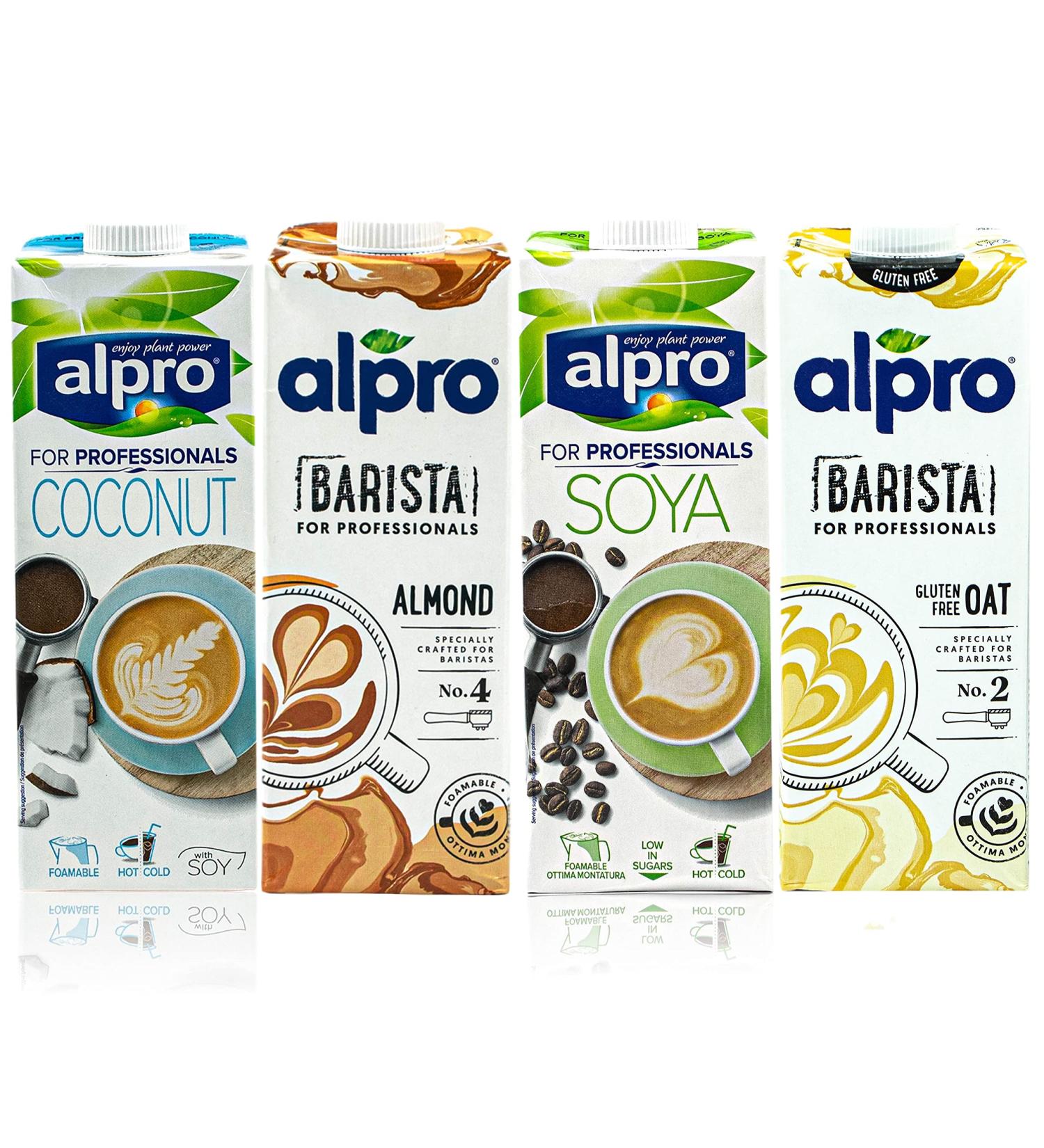 Alpro Set of 4 trial set Barista Drink 1 liter coconut almondalmond oatoats soy for frothing coffee shakes and smoothies - Buy Online on GoSupps.com