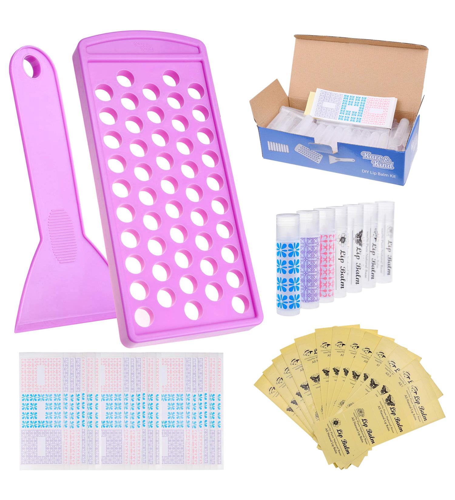 Buy BPA-Free Lip Balm Filling Tray & Spatula | 50 Empty Tubes & Stickers - DIY Natural Lip Balm Kit - Buy Online on GoSupps.com