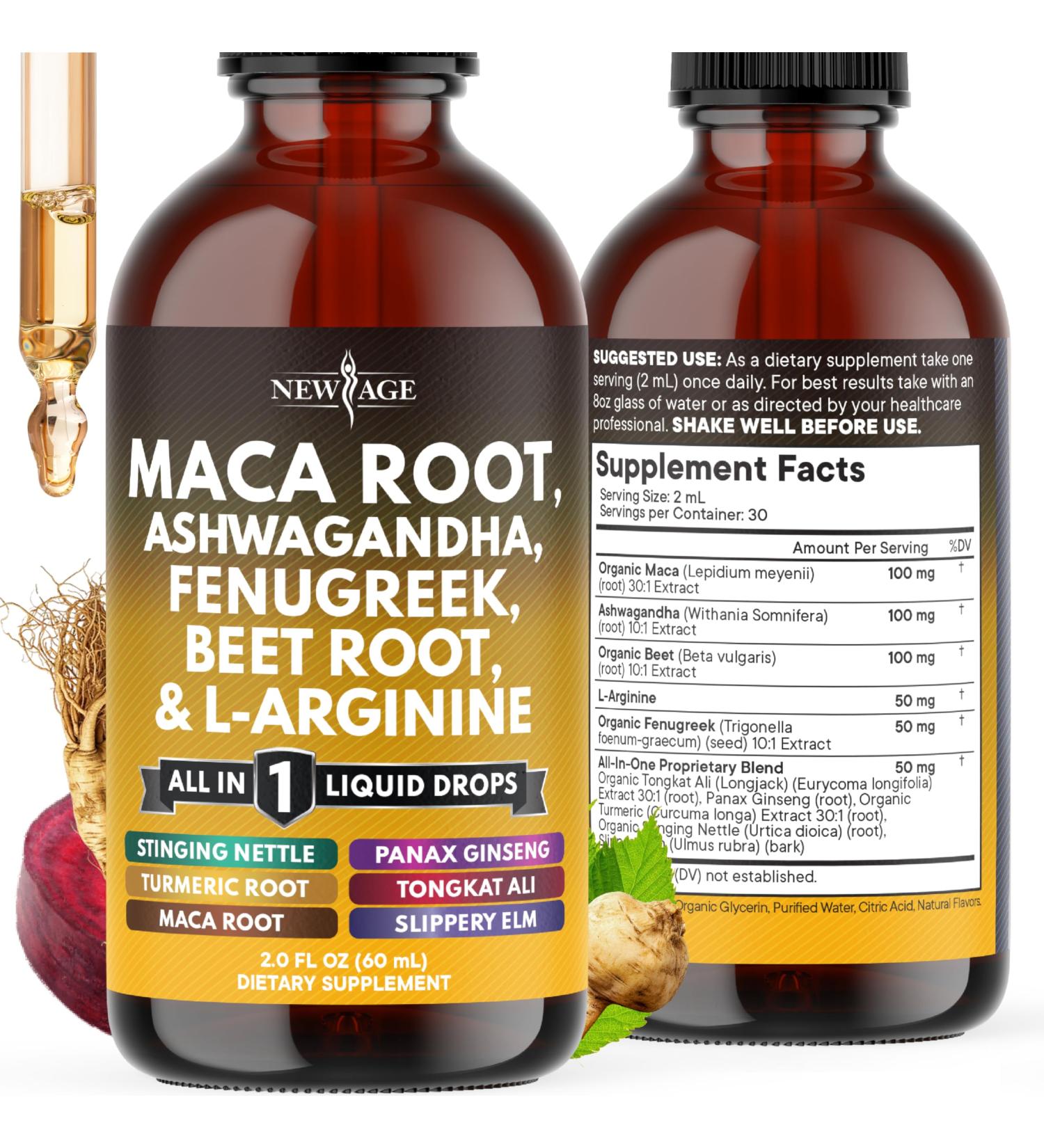 Organic Maca Root Liquid Drops with Ashwagandha, Nettle, Fenugreek, Beet Root and L-Arginine Liquid Multivitamin for Women and Men 2 Fl Oz (Pack of 1) - Buy Online on GoSupps.com