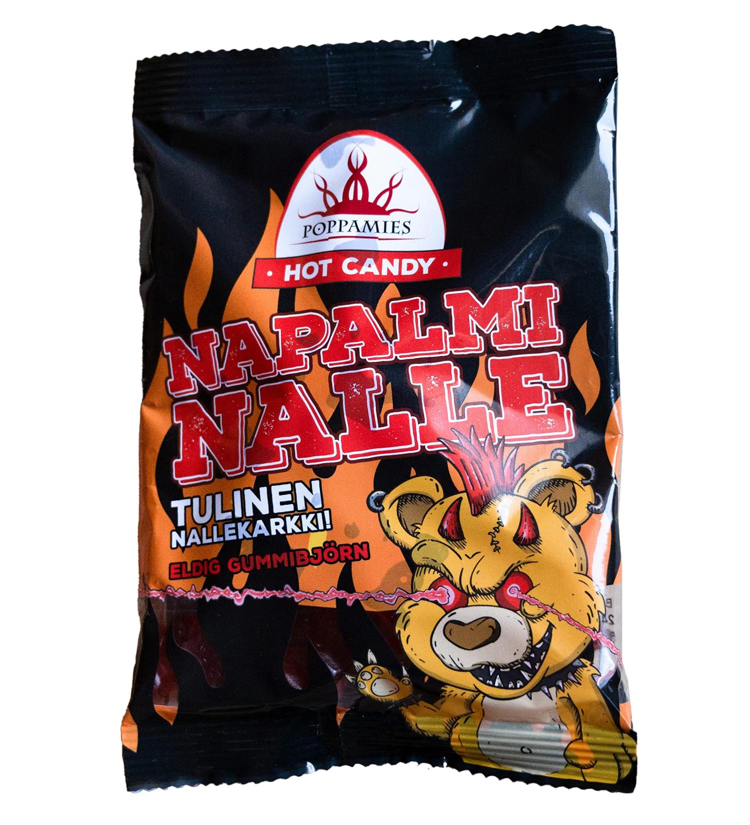 Spicy Gummy Bears - Poppamies NapalmiNalle Chili Fruit Gum | Gluten-Free Lactose-Free Vegan | 125g | 4/10 Spiciness - Buy Online on GoSupps.com