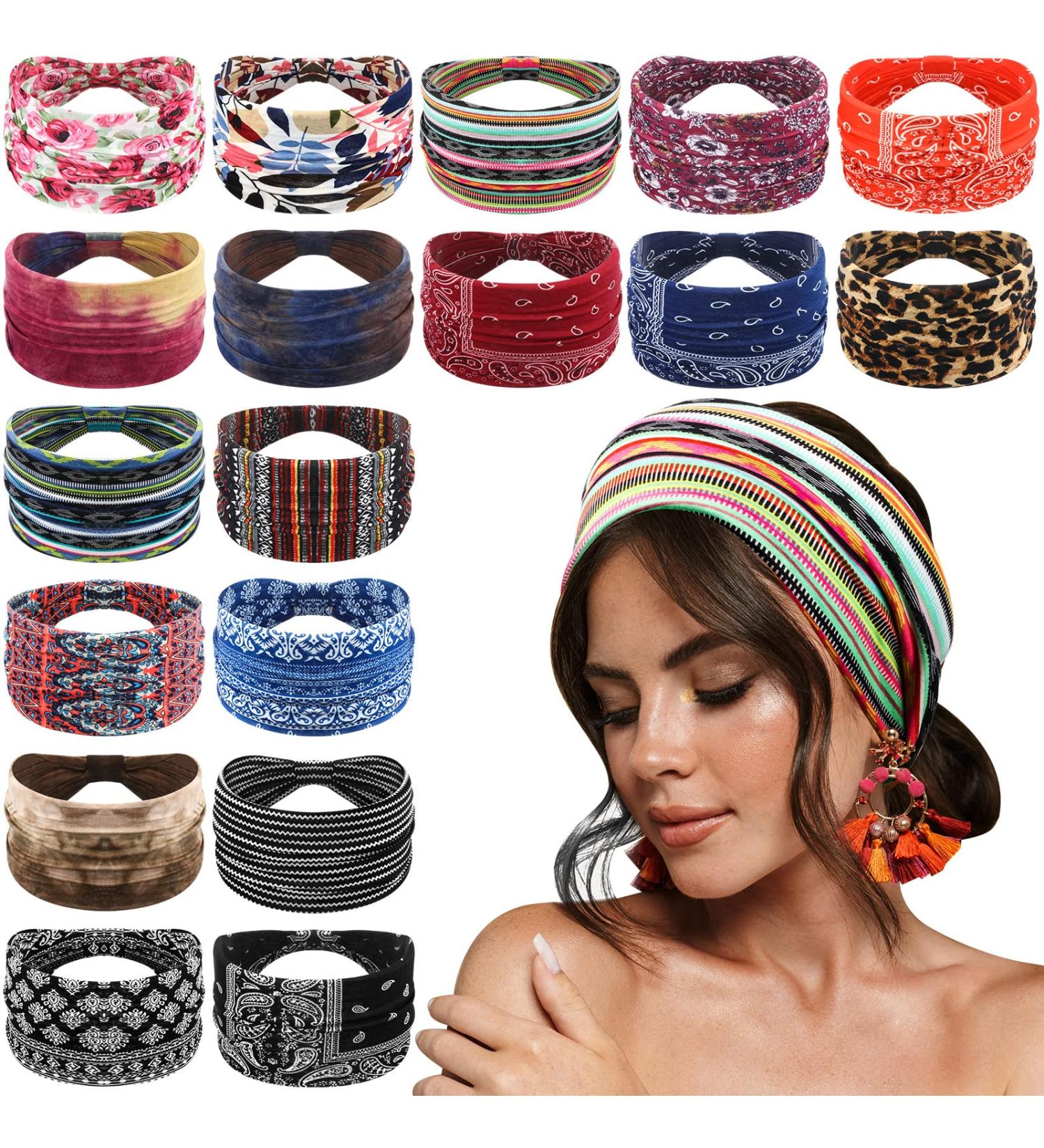 Yinder 18 Pcs African Turban Headbands for Women - Boho Wide Head Scarf Set for Yoga, Running & Sports - Buy Online on GoSupps.com
