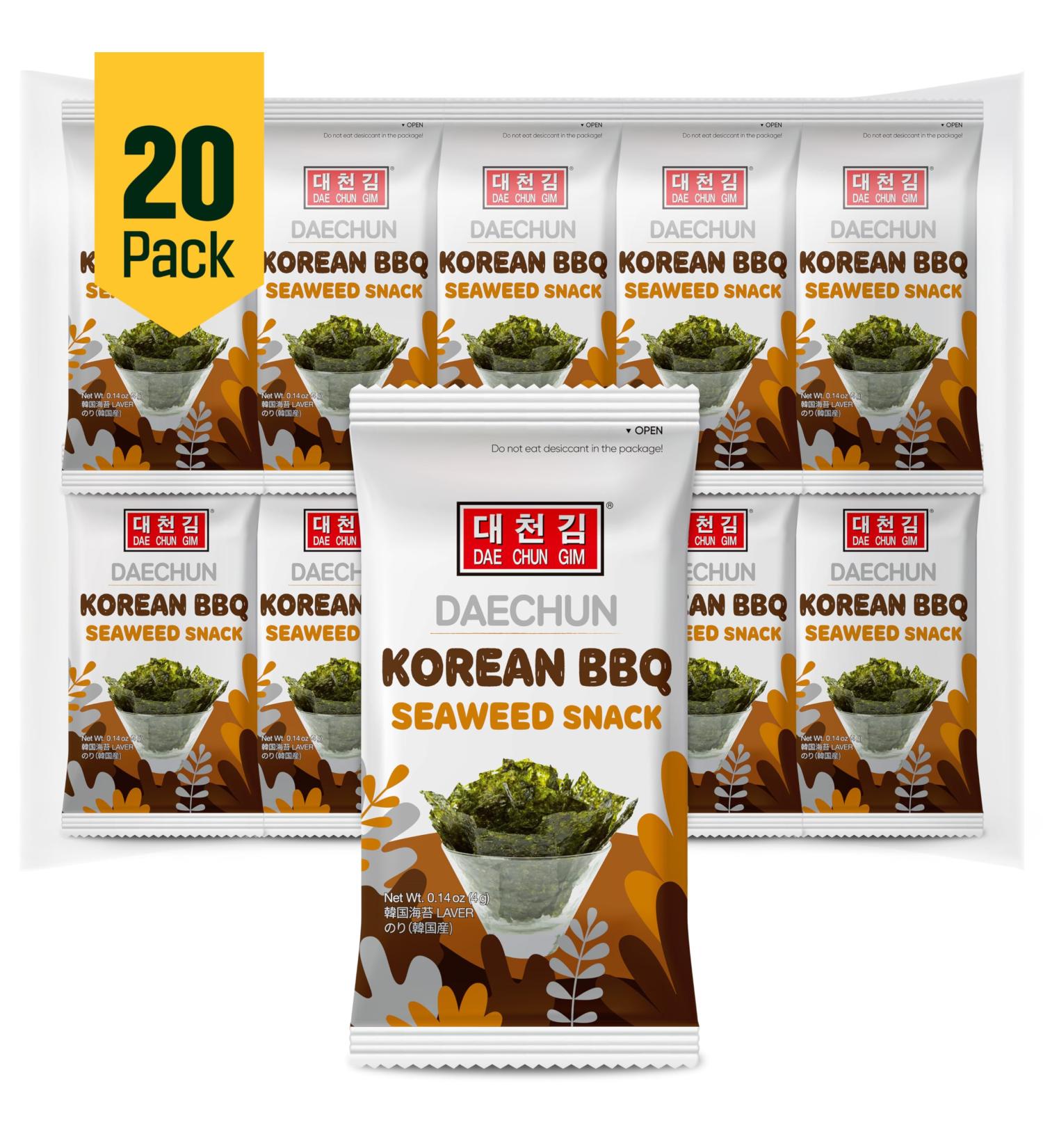 CHOI's 1(Daechun) Korean BBQ Seaweed Snacks - (20 Pack) - Keto Gluten Free Full of Fiber Vitamin Mineral High protein snack Healthy snack Omega 3's - Product of Korea - Buy Online on GoSupps.com