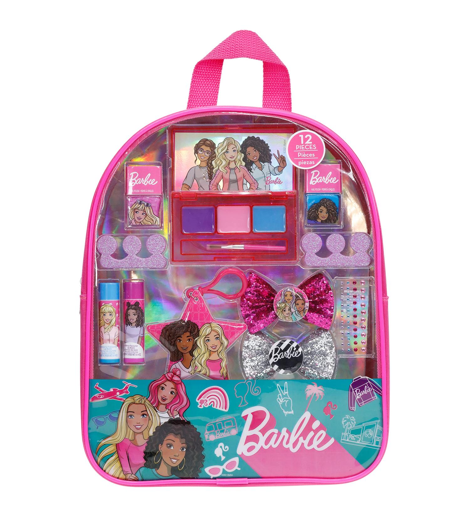 Barbie Townley Girl Backpack Cosmetic Makeup Set - 12 Pcs with Lip Gloss, Nail Polish & Hair Accessories for Kids - Perfect for Parties & Sleepovers - Buy Online on GoSupps.com