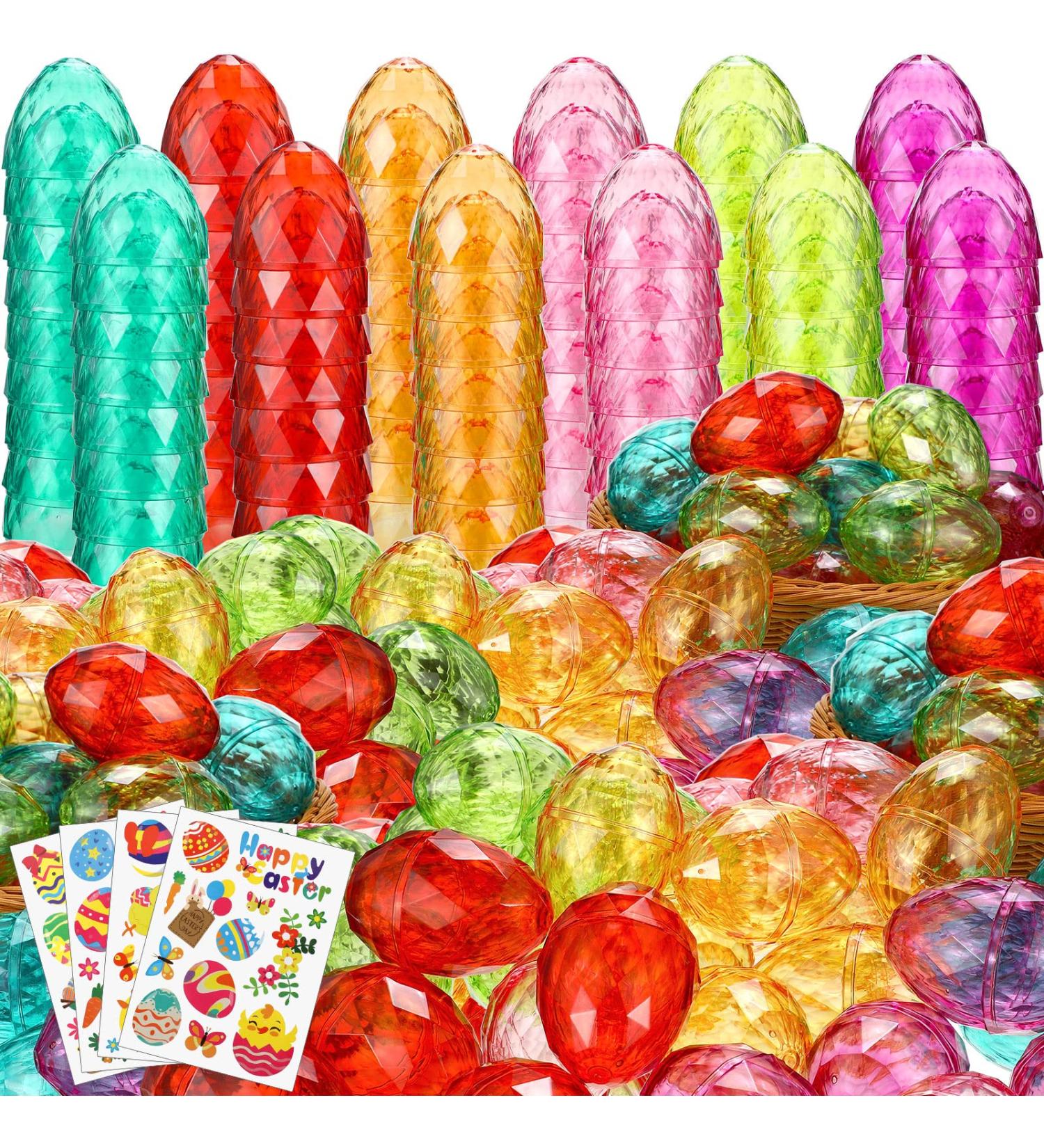 Large Diamond Easter Eggs with Easter Stickers - 48 Pcs, Translucent Pastel Plastic Eggs for Easter Hunt Party and Basket Stuffer - Buy Online on GoSupps.com