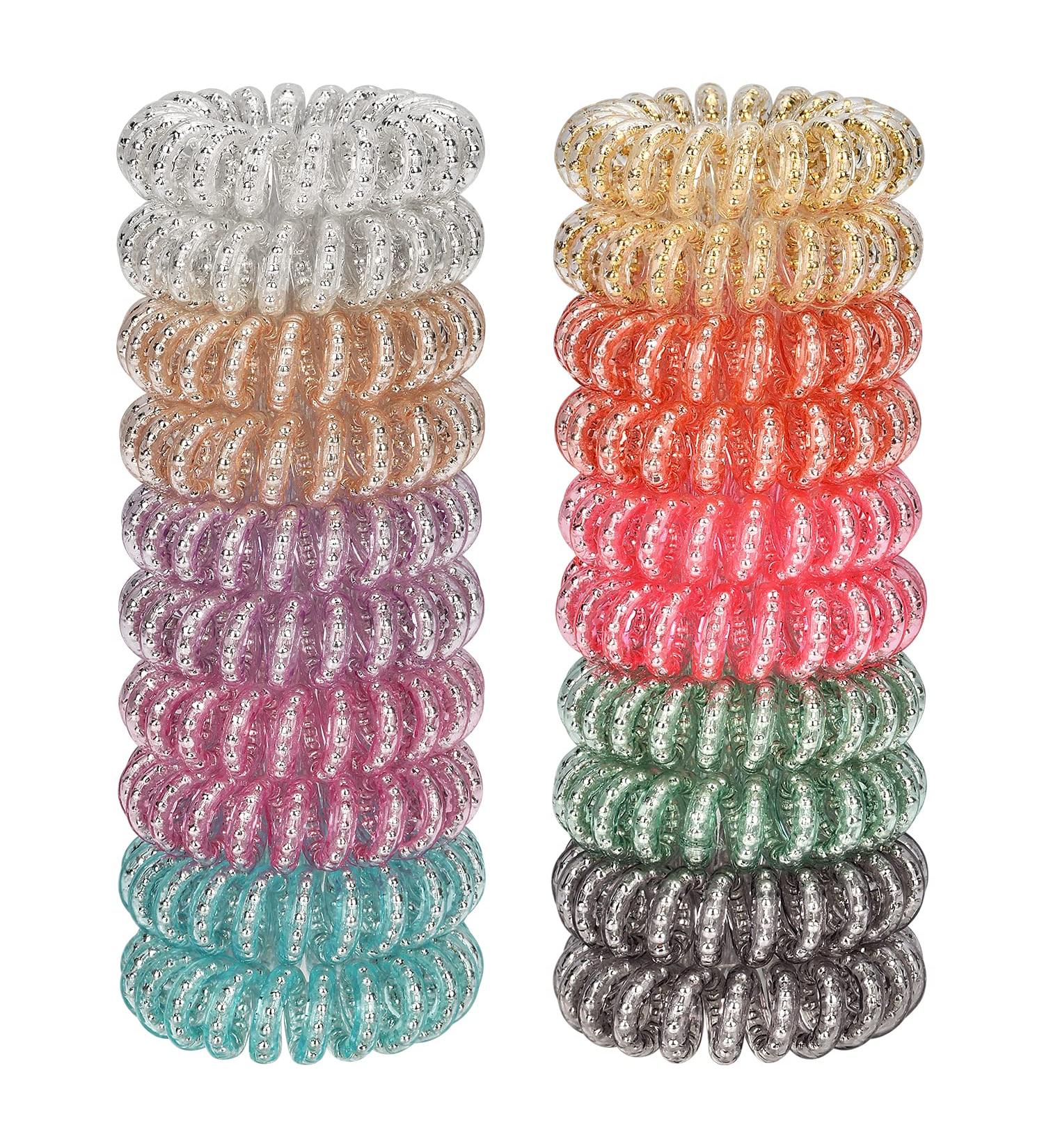 JessLab Spiral Hair Ties 20 Pcs - No Crease Ponytail Holders & Bracelets for Girls and Women - Steel Beaded - Traceless Phone Cord Design - Buy Online on GoSupps.com