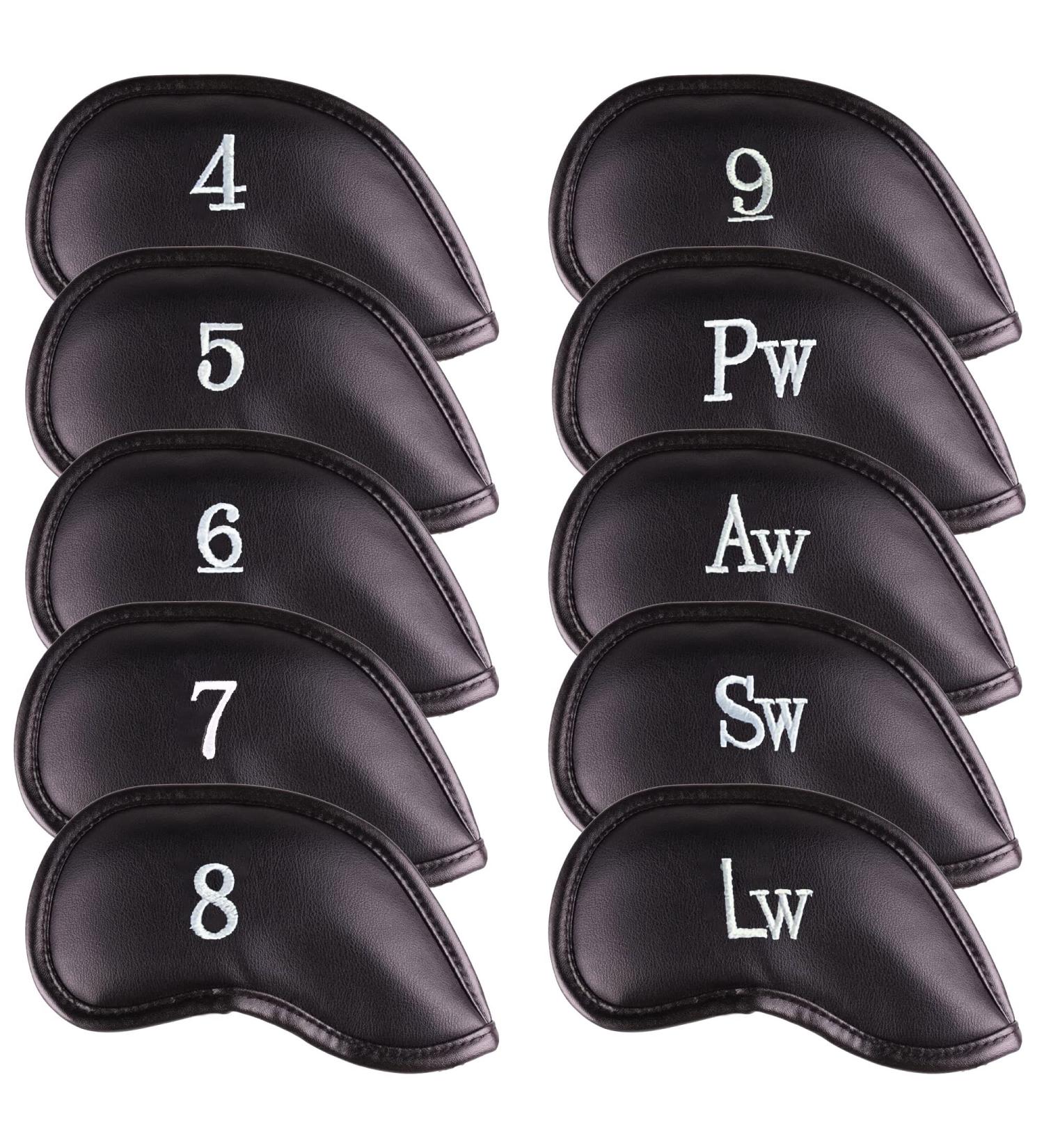 Premium Magnetic Leather Golf Club Head Covers Set | Embroidered Labels | Fits Irons and Wedges 4-Lw | Set of 10 - Buy Online on GoSupps.com