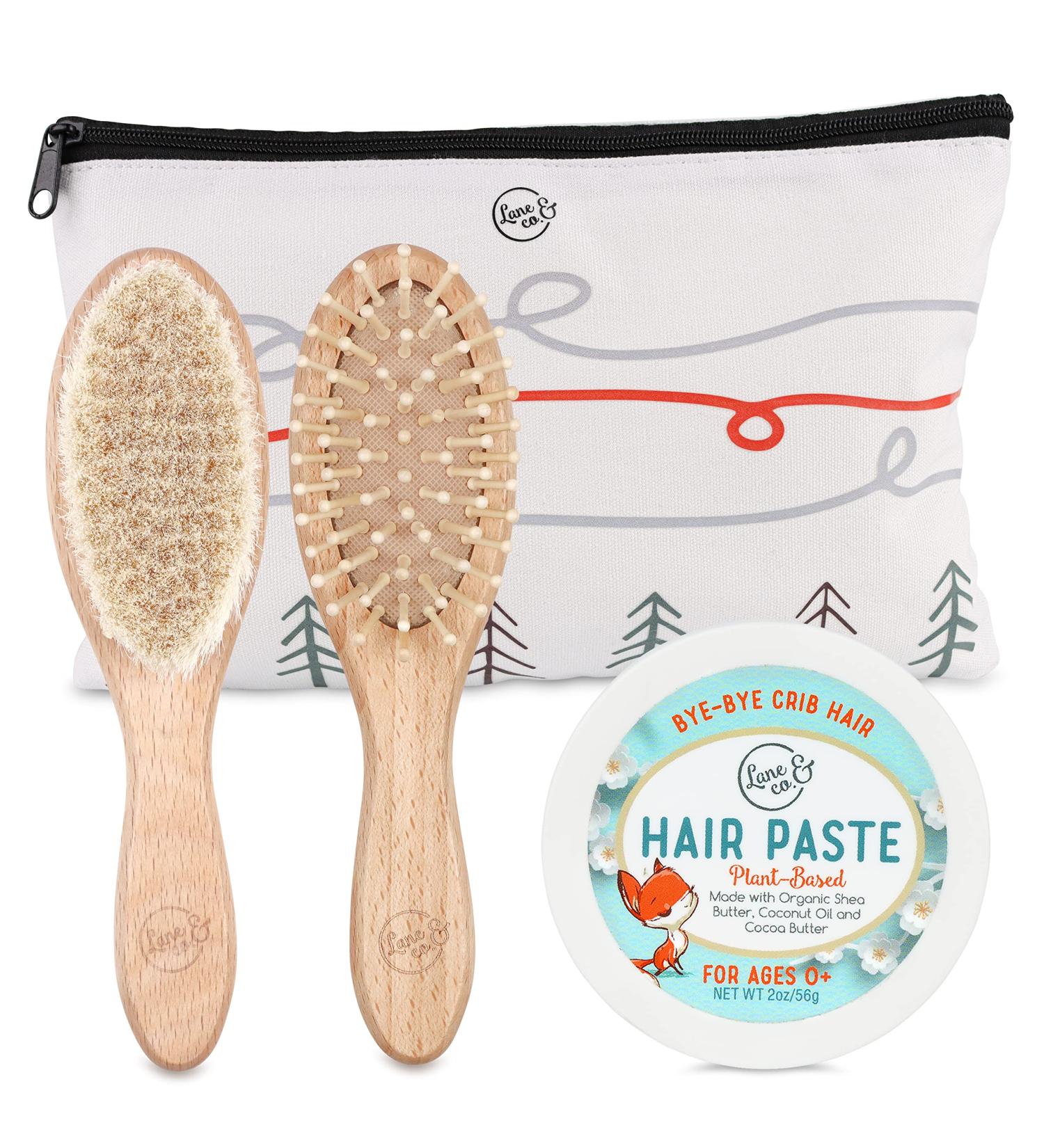 LANE & CO. Kids Hair Gel Set with Goat Hair Brush - Natural Organic Plant-Based Styling Paste for Baby and Toddler | Child-Safe Formula with Shea and Cocoa Butter, Coconut Oil - Buy Online on GoSupps.com
