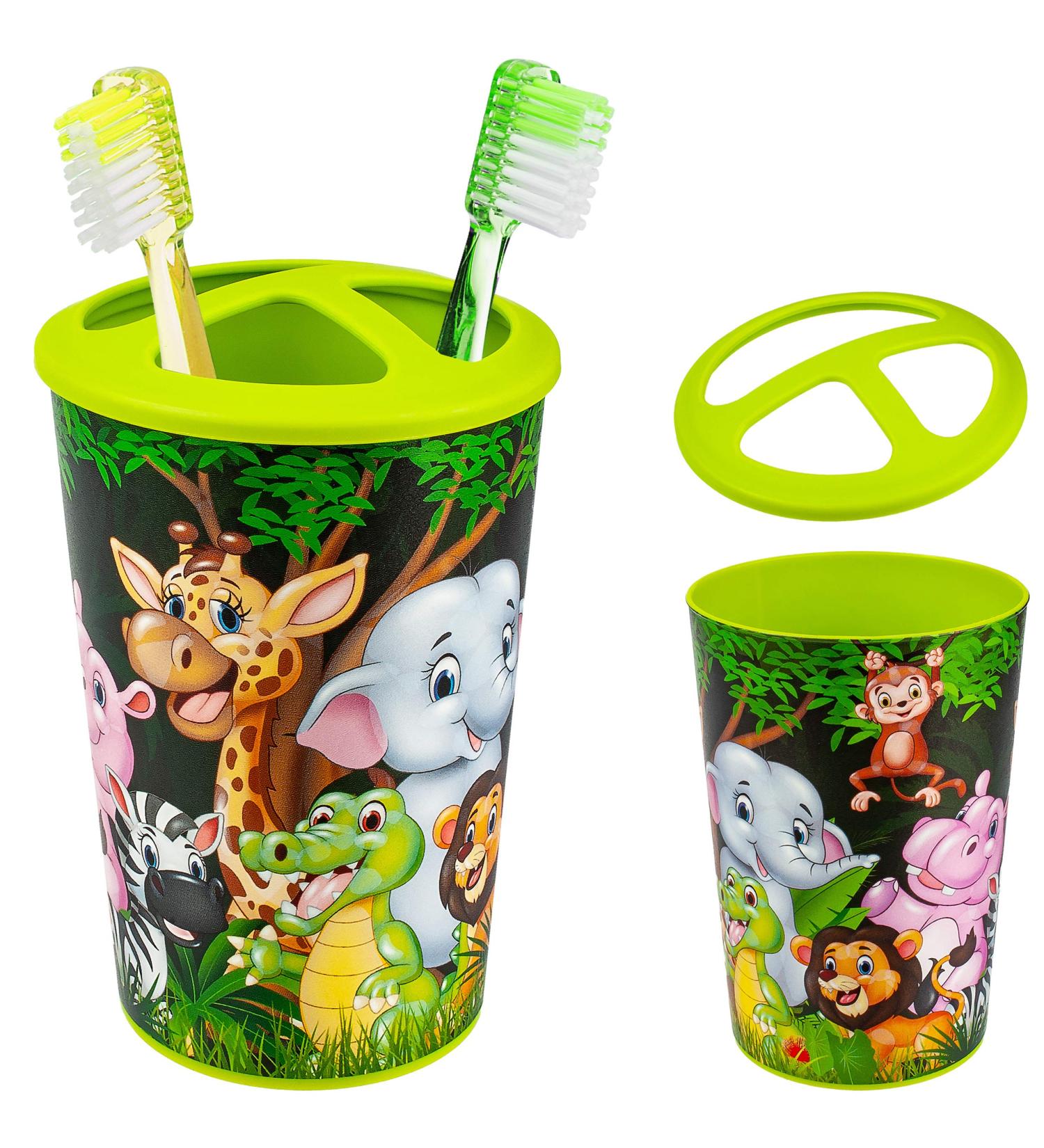 Funny Zoo Animals Children's Toothbrush Holder & Cup - Ideal for Kids' Toothbrushes - Buy Online on GoSupps.com