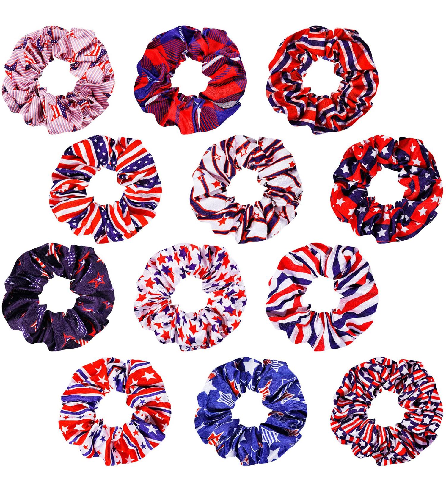 Patriotic 4th of July Scrunchie Set - 12 Piece American Flag Hair Accessories for Women & Girls - Buy Online on GoSupps.com