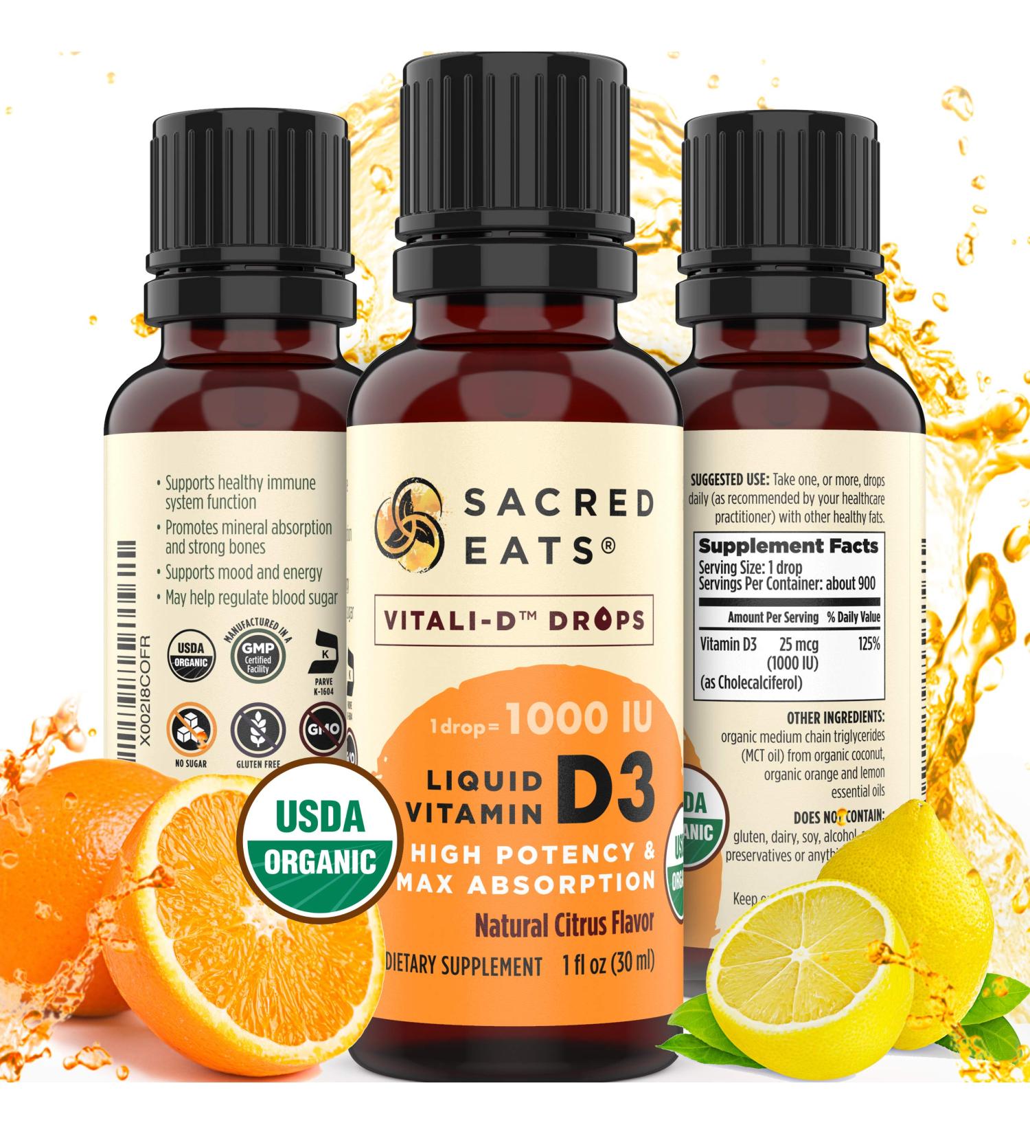 Organic Liquid Vitamin D Drops | Sugar Free | Easy to Use | 1000 IU per Drop | Coconut MCT Oil | High Dose Supplement for Kids & Adults | Max Absorption | Great Citrus Taste - Buy Online on GoSupps.com