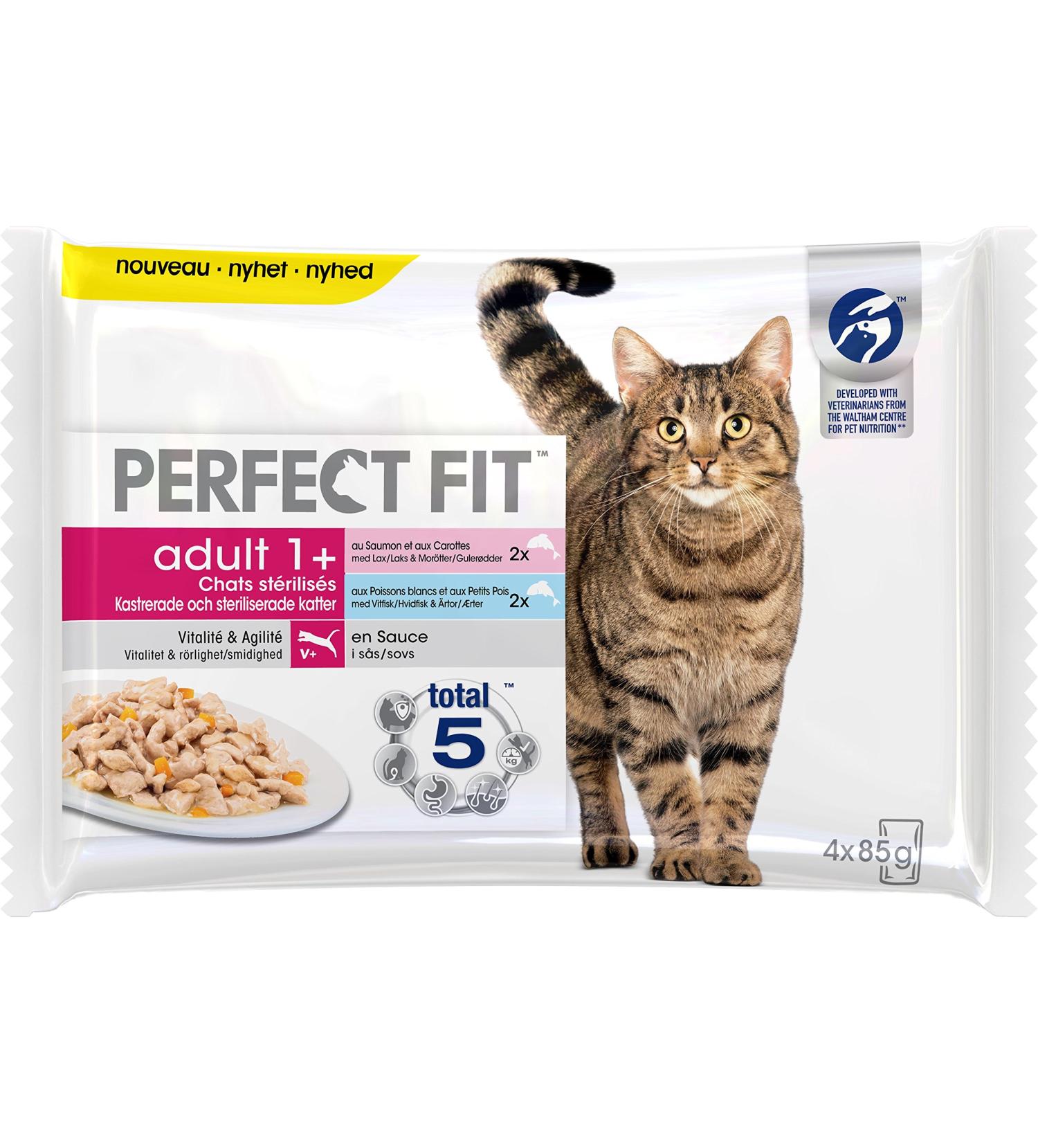 Premium Wet Cat Food for Sterilized Adults - Salmon & White Fish 52 Fresh Bags (13 Packs of 4 x 85g) - Balanced Nutrition in Sauce - Buy Online on GoSupps.com