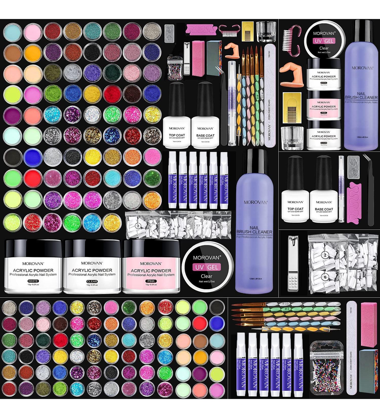 Morovan Acrylic Nail Kit 124 IN 1 - 78 Colors Glitter Powder, Nail Tool Set for Extension - Beginner Friendly - Buy Online on GoSupps.com