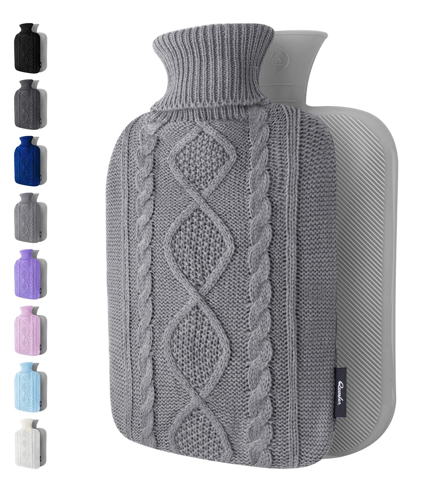 Premium Knitted Hot Water Bottle with Cover - 1.8l Large Capacity - Pain Relief for Neck, Shoulders, and Back - Great Gift for Women (Grey) - Buy Online on GoSupps.com