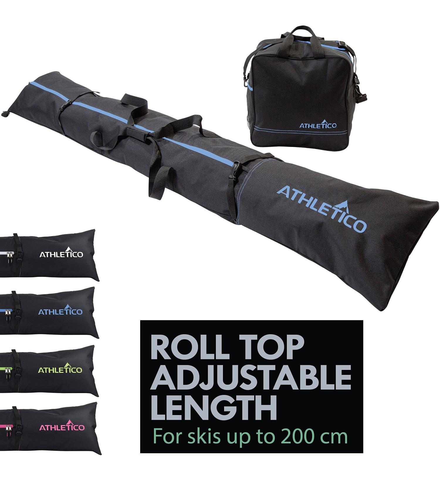 Athletico Ski Bag and Ski Boot Bag Combo - Air Travel Ski Bags - Fits Skis Up to 200cm - Black/Blue - For Men, Women, Adults, Kids - Buy Online on GoSupps.com