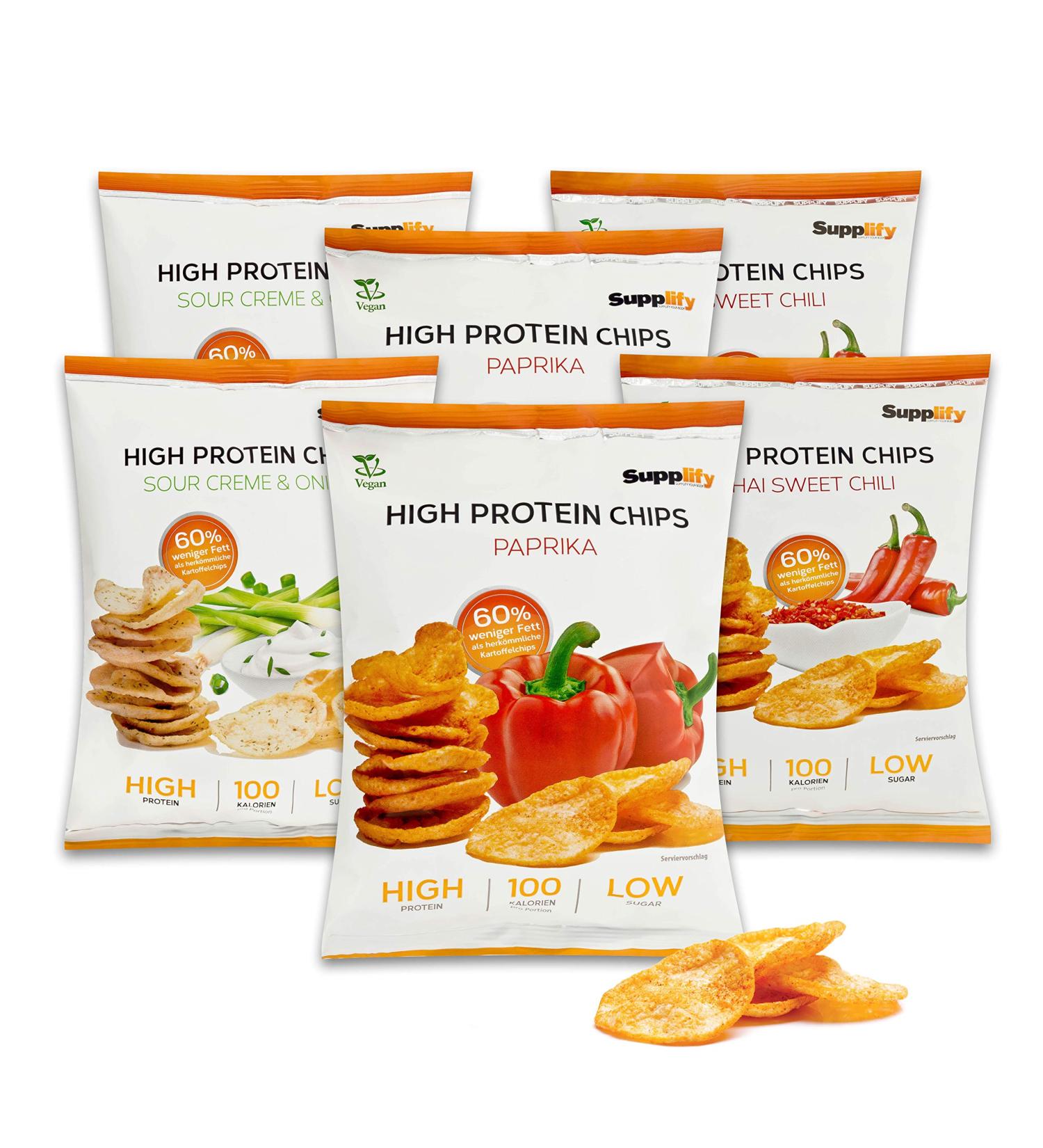 Supplify Protein Chips Mix Box - Weight Loss & Muscle Building Snack - Delicious Alternative to Protein Powder or Bars - 6 Pack (50g Each) - Buy Online on GoSupps.com