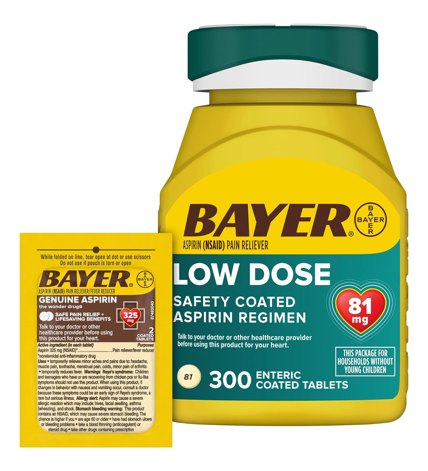 Bayer Aspirin 81mg Enteric Coated Tablets 300ct & 325mg Travel Pack Bundle - International Shipping Available - Buy Online on GoSupps.com