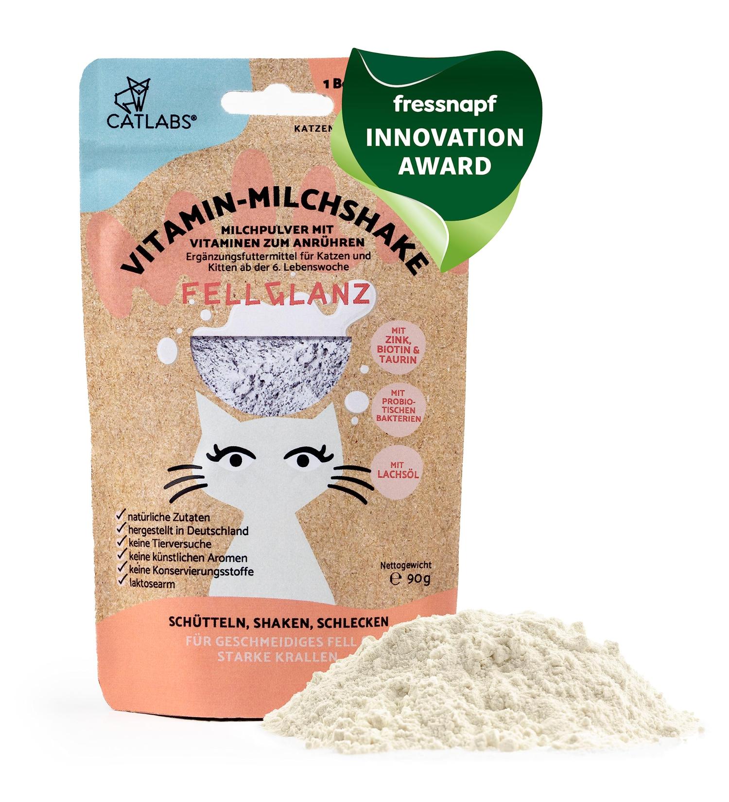 Catlabs 30 Portions Fur Gloss | Vitamin Milk Shake for Cats | 90g Milk Powder with Vitamins & Minerals | Supplementary Feed for Beautiful Fur - Buy Online on GoSupps.com