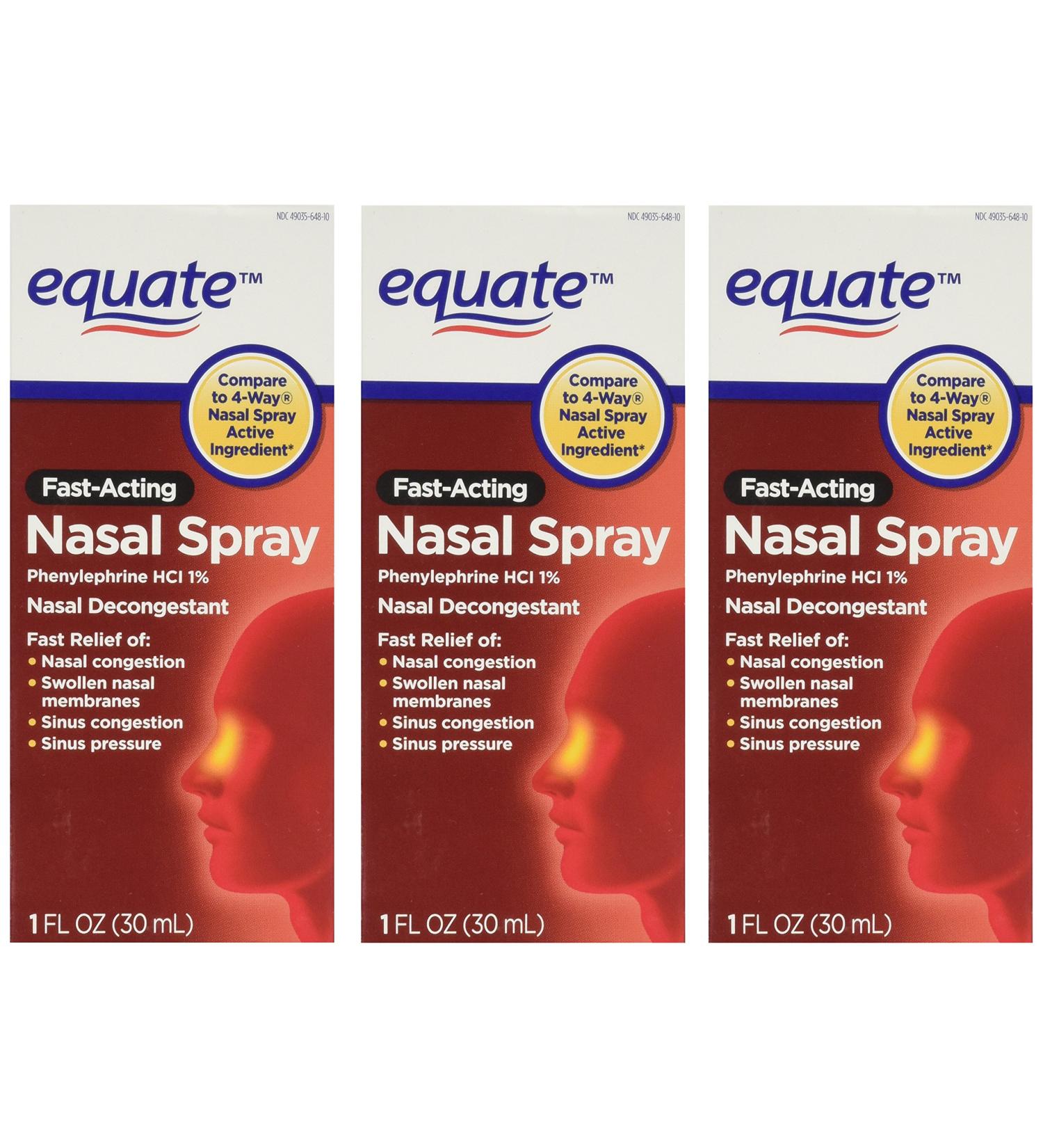 Equate 4-Way Nasal Spray 3-Pack Phenylephrine HCl - 1 fl oz each 1 Fl Oz (Pack of 3)
