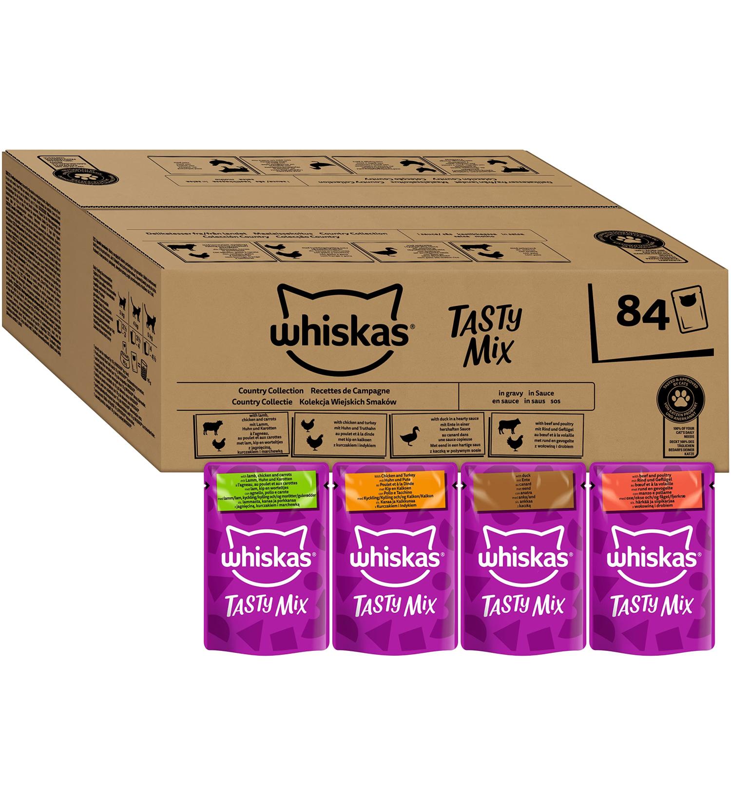 Buy Whiskas Adult 1+ Tasty Mix Country Collection Wet Cat Food - 84 Portion Bags 7.14 kg - High-Quality Cat Food for Adult Cats - International Shipping Available - Buy Online on GoSupps.com